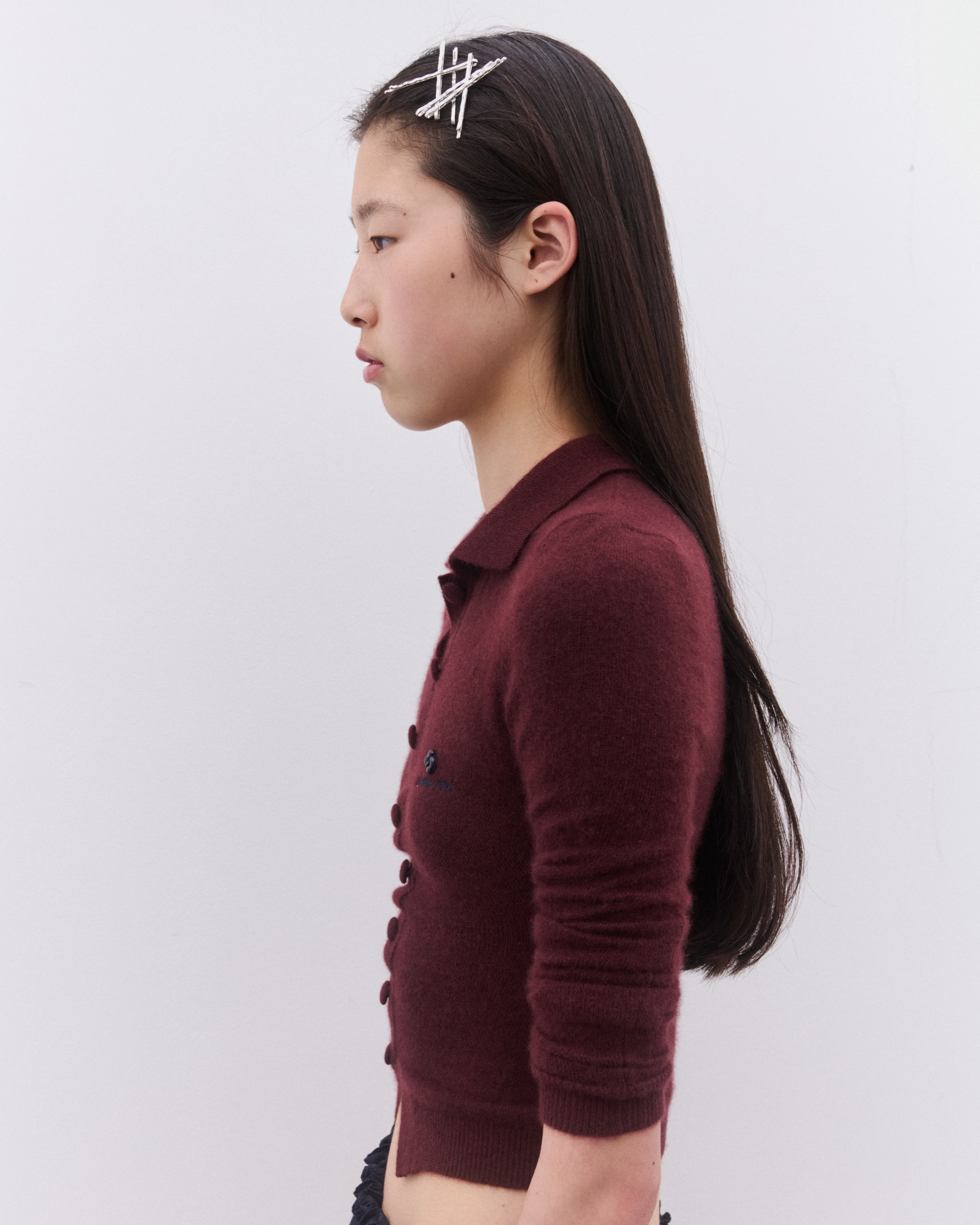 SHUSHU/TONG - Women’s Lapel Fitted Cardigan - (Wine Red) - Image 3