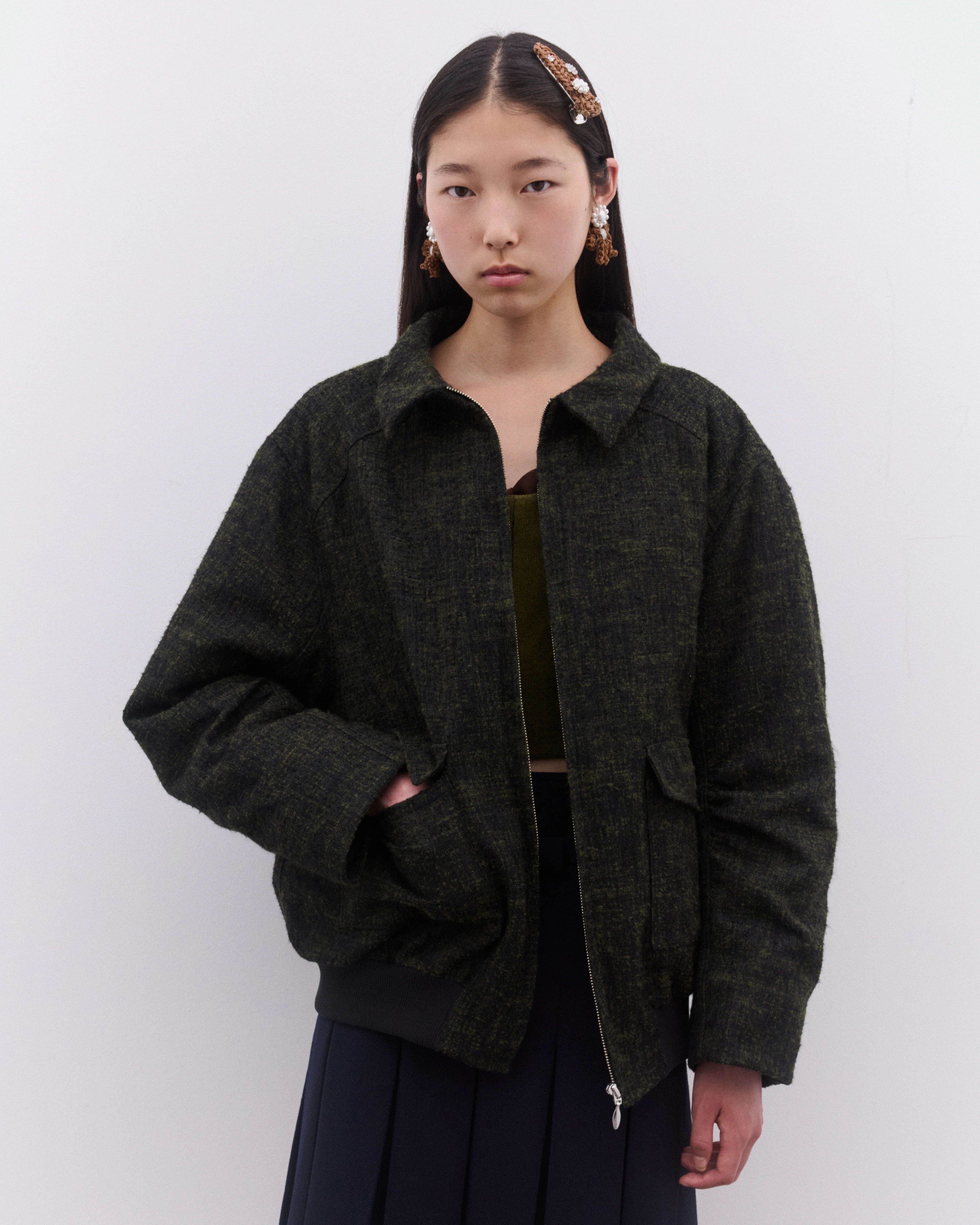 SHUSHU/TONG - Women’s Long Sleeve Lapel Jacket - (Hunter Green) - Image 2