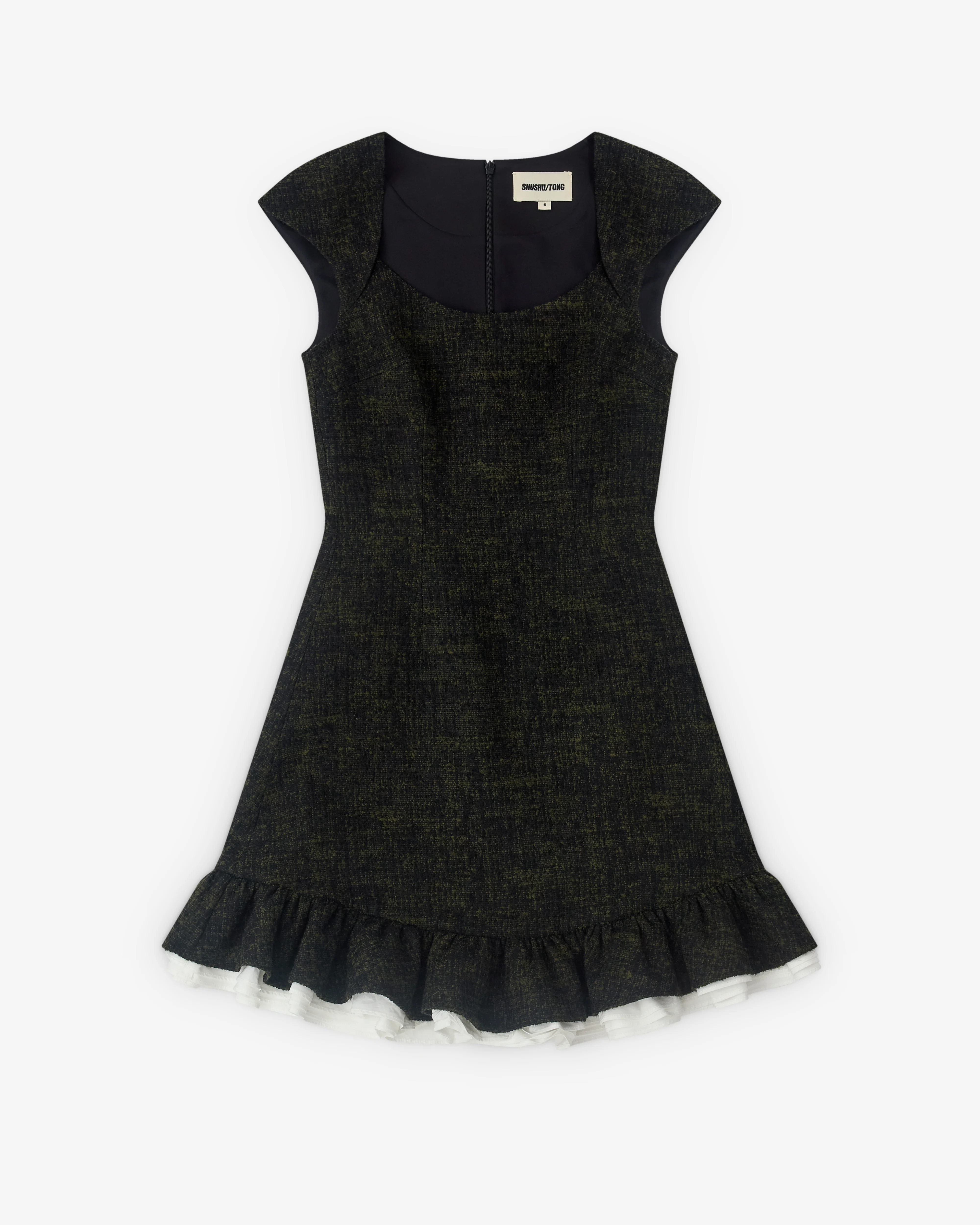 SHUSHU/TONG - Women’s Multi-Layer Ruffled A-Line Dress - (Heather Green)