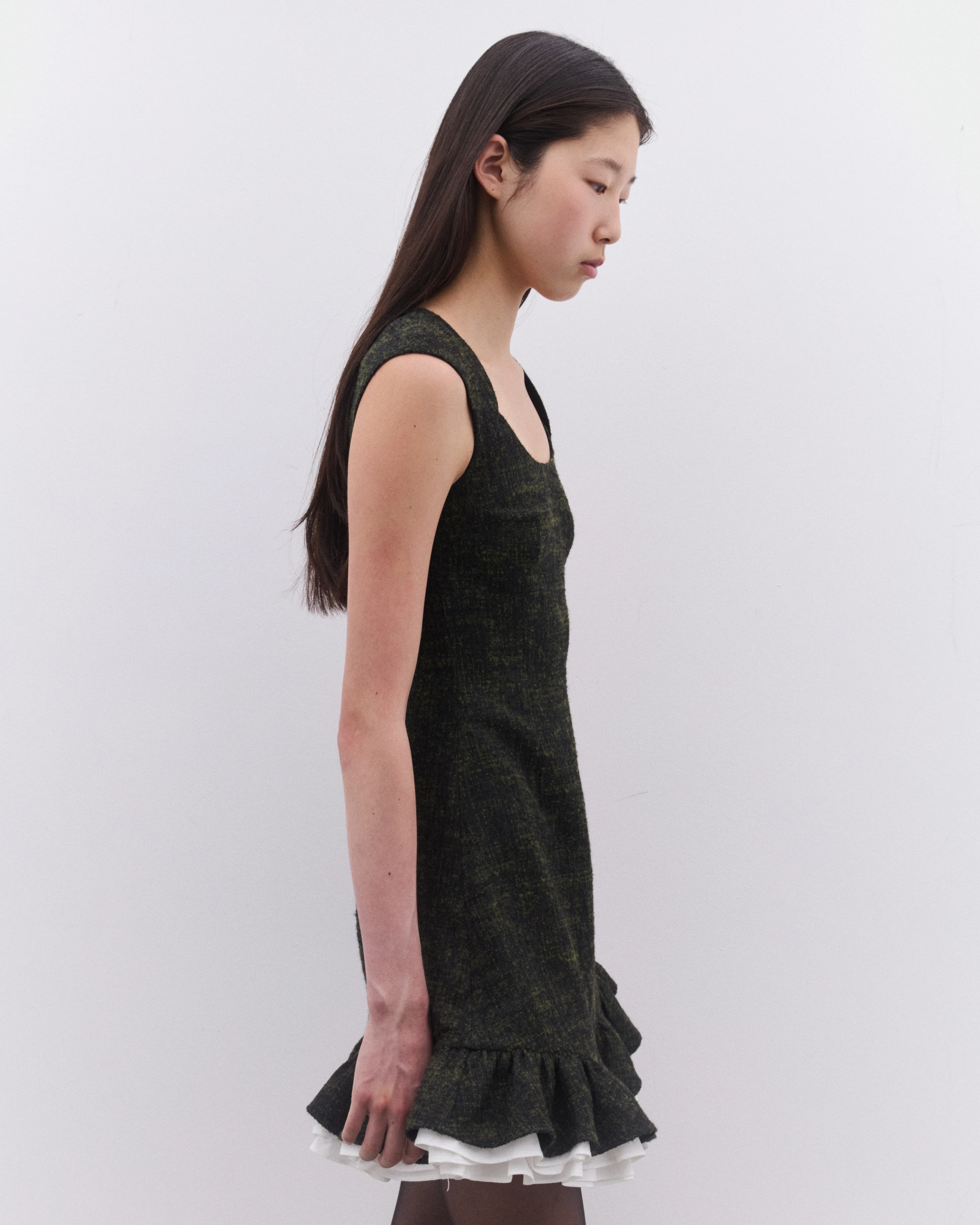 SHUSHU/TONG - Women’s Multi-Layer Ruffled A-Line Dress - (Heather Green) - Image 3