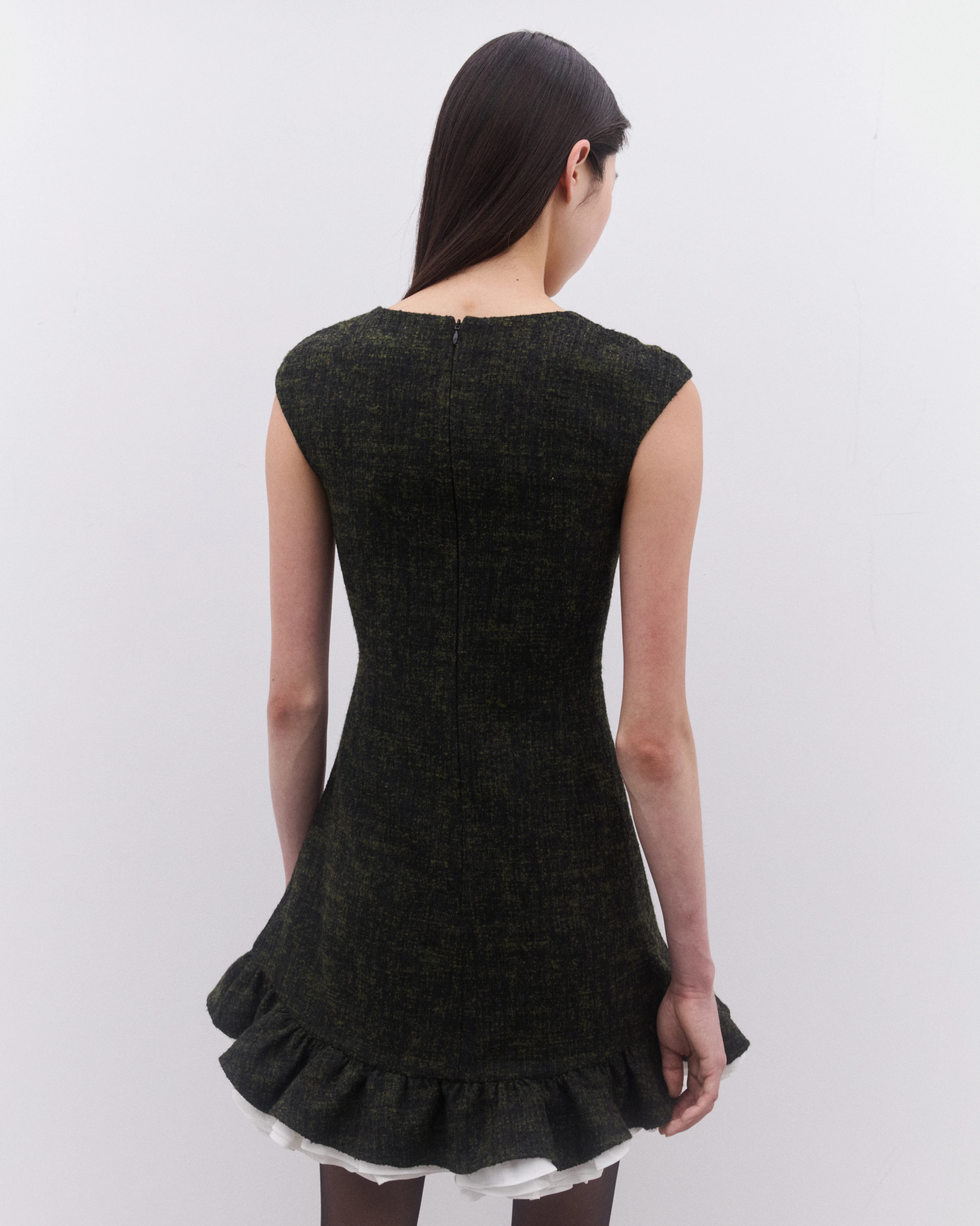 SHUSHU/TONG - Women’s Multi-Layer Ruffled A-Line Dress - (Heather Green) - Image 4