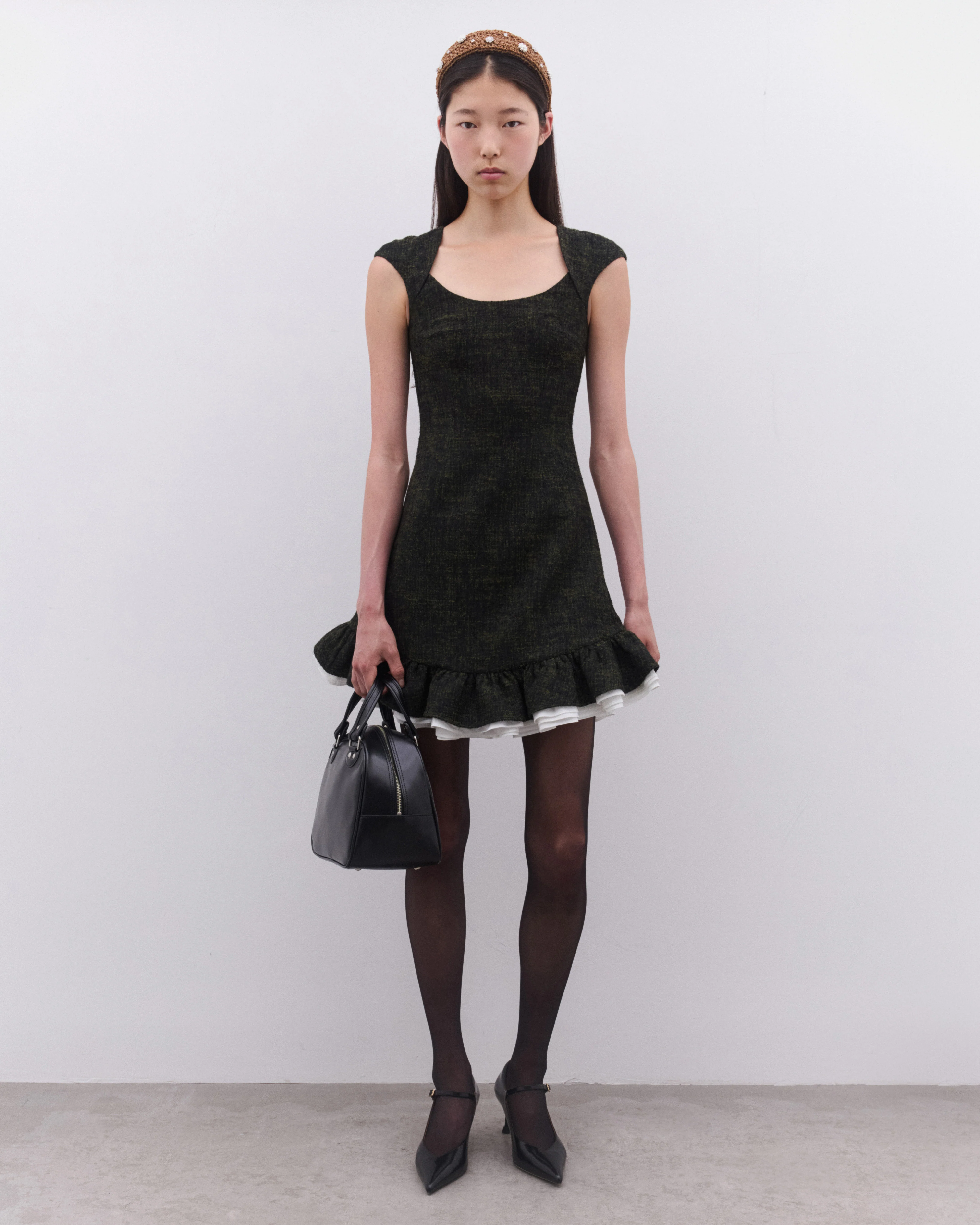 SHUSHU/TONG - Women’s Multi-Layer Ruffled A-Line Dress - (Heather Green) - Image 5