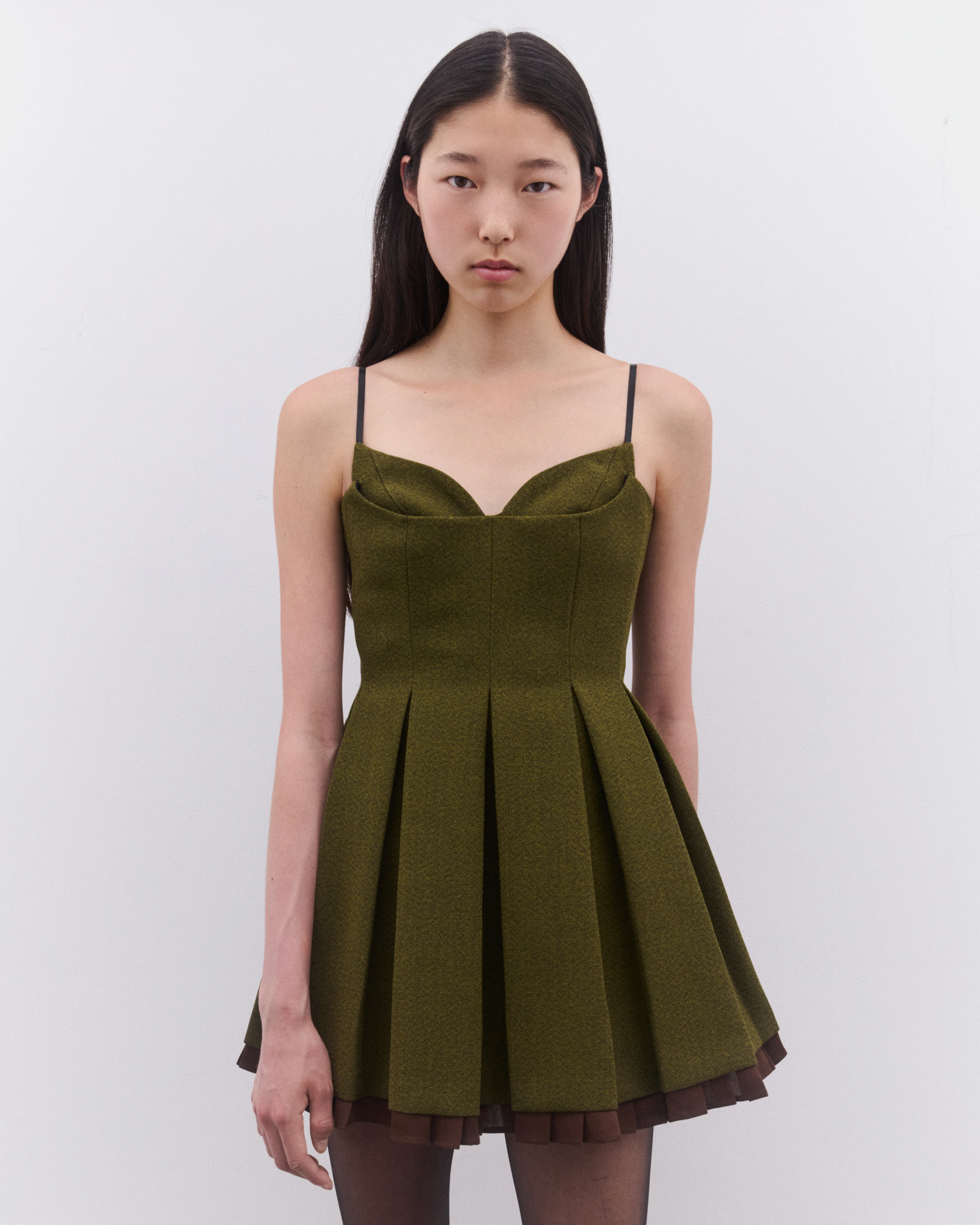 SHUSHU/TONG - Women’s Pleated Camisole Dress - (Green) - Image 2