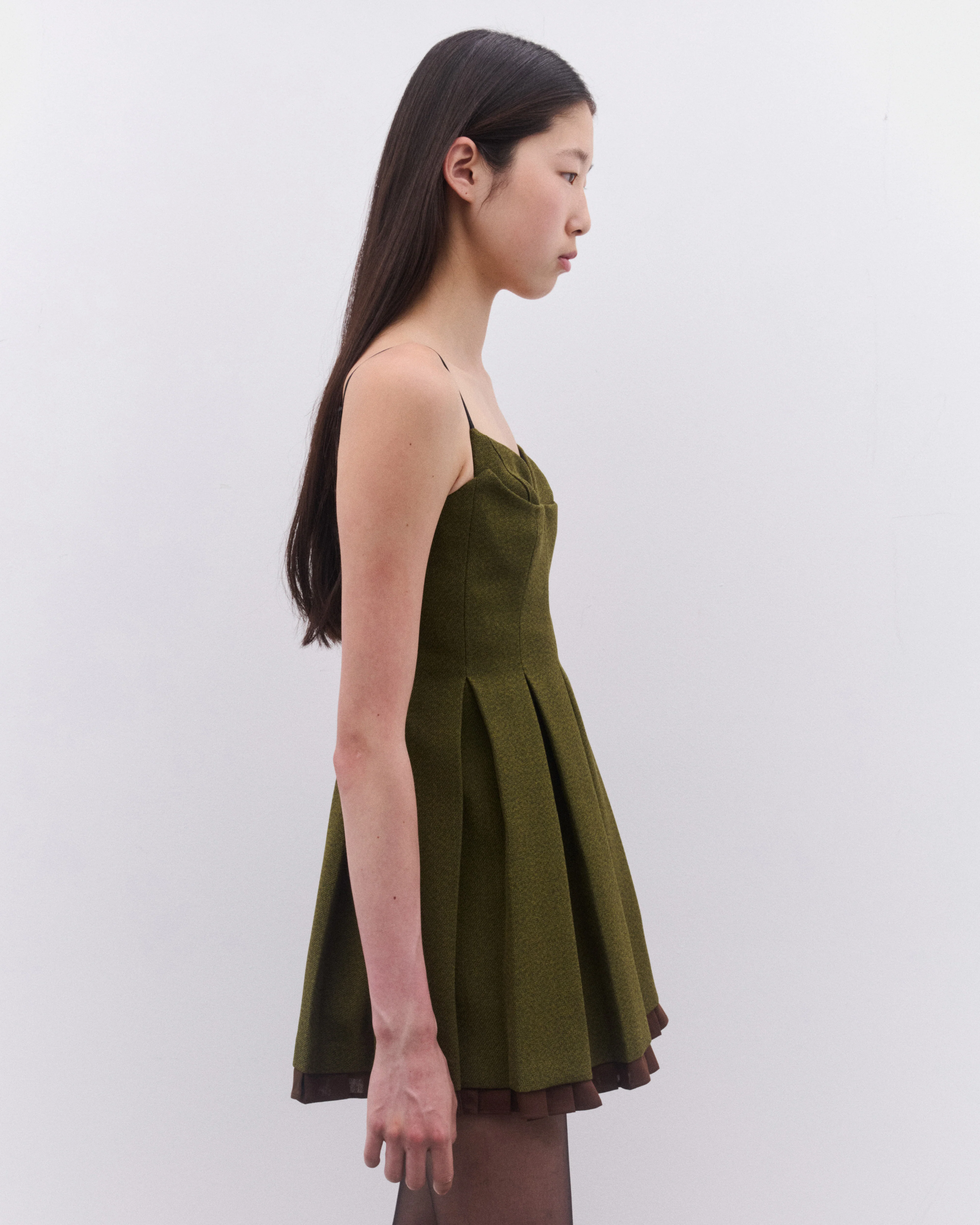 SHUSHU/TONG - Women’s Pleated Camisole Dress - (Green) - Image 3