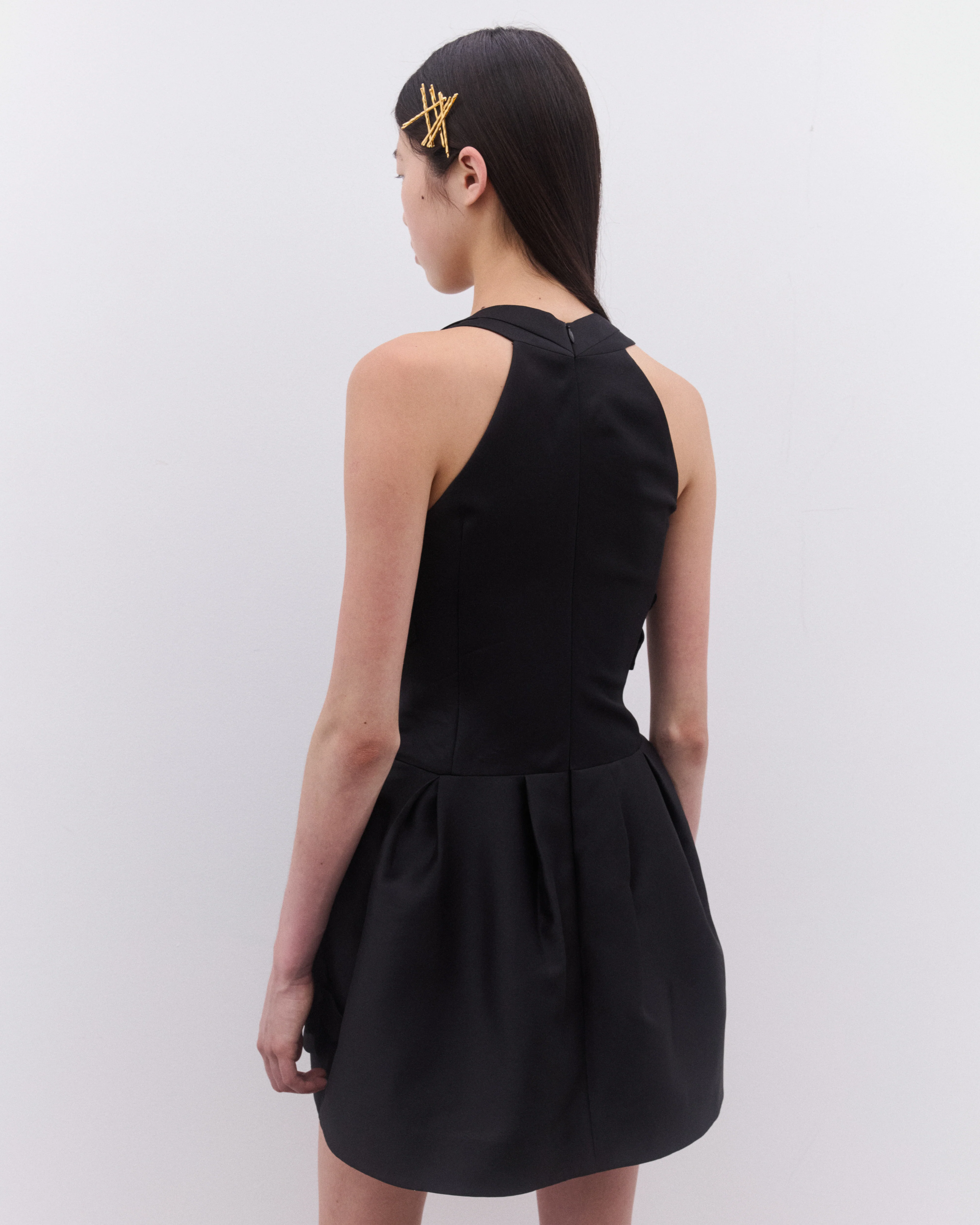 SHUSHU/TONG - Women’s Tucked Halter Neck Dress - (Black) - Image 4