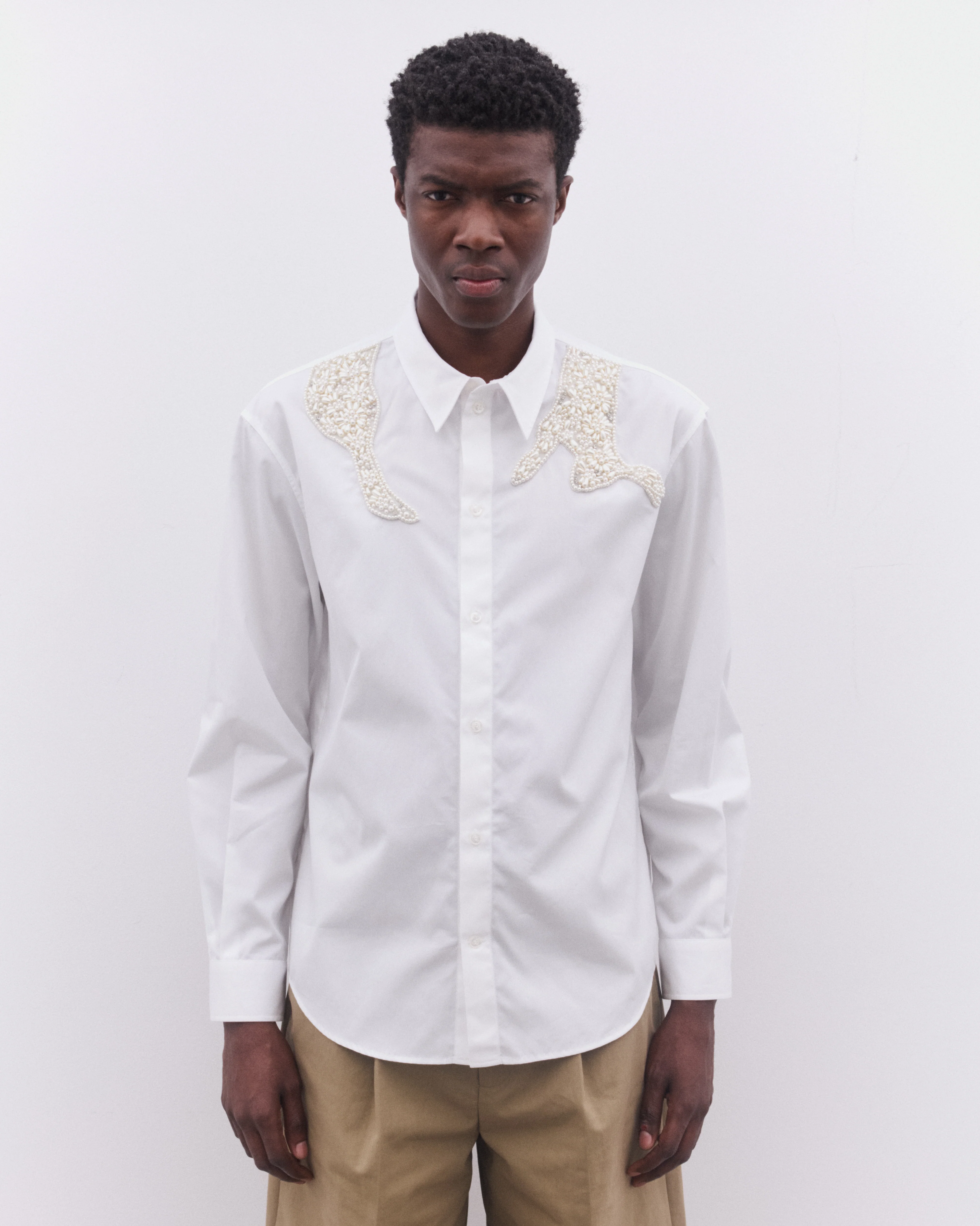 Simone Rocha - Men’s Embellished Hare Classic Shirt - (White/Pearl) - Image 3