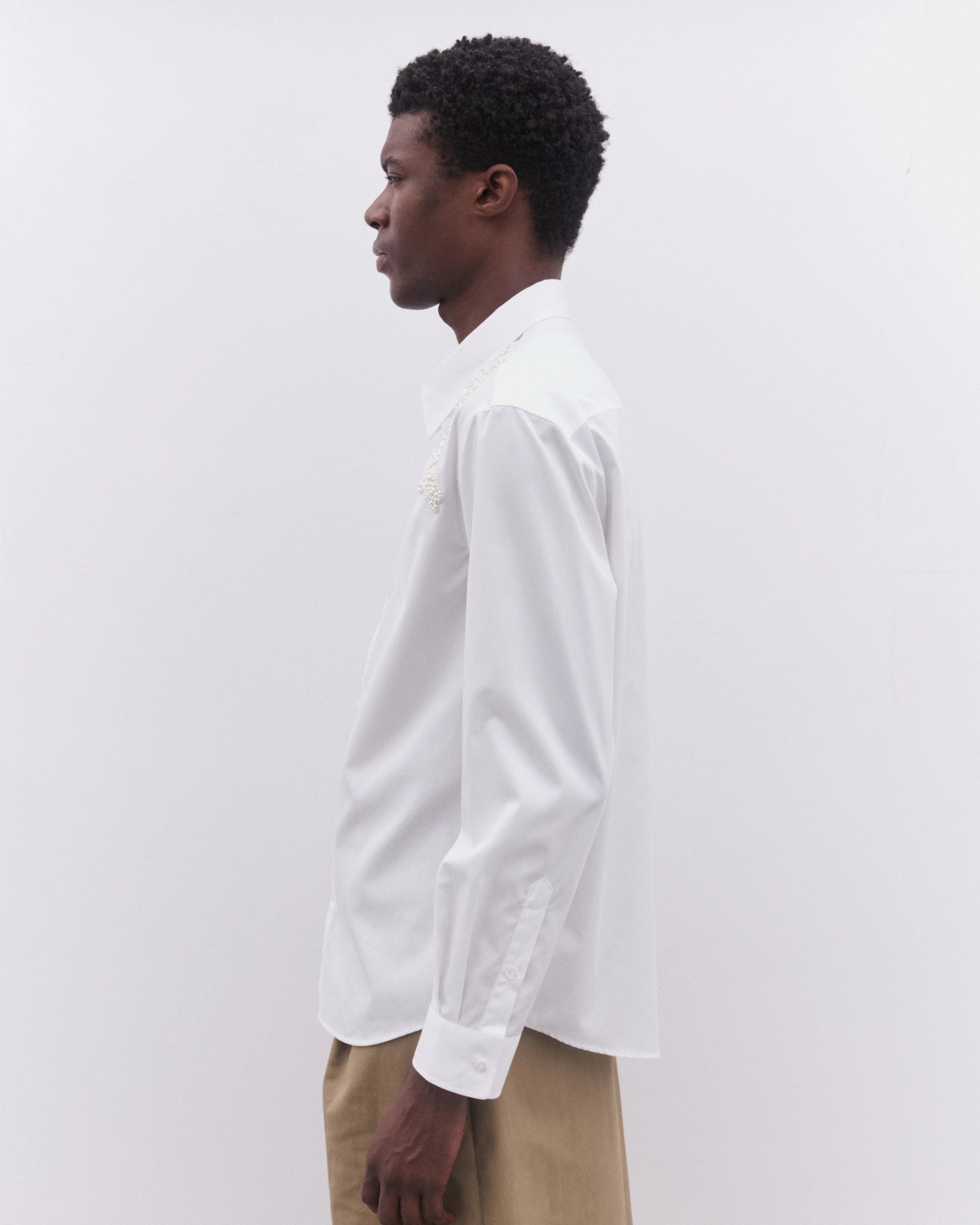 Simone Rocha - Men’s Embellished Hare Classic Shirt - (White/Pearl) - Image 4