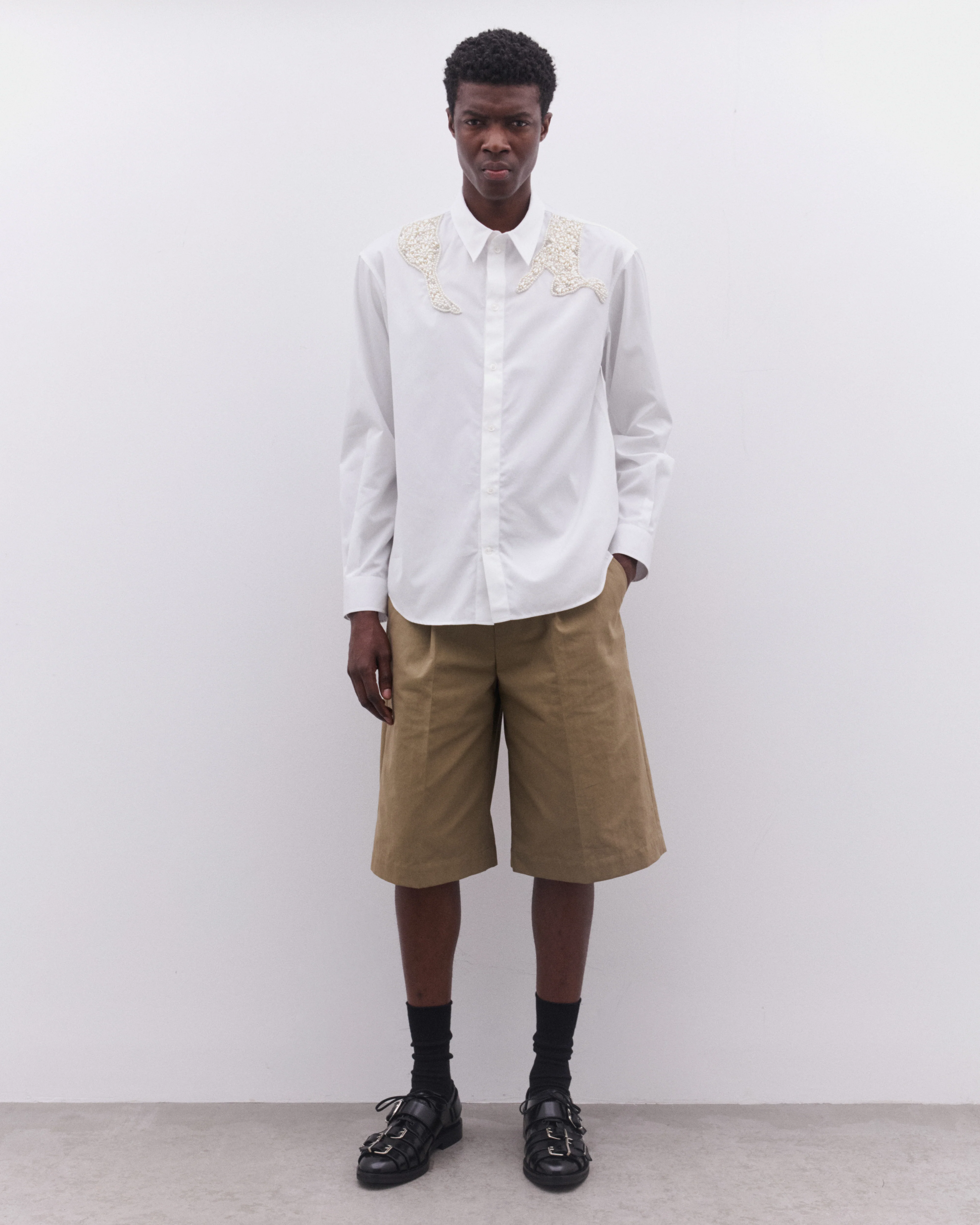 Simone Rocha - Men’s Embellished Hare Classic Shirt - (White/Pearl) - Image 6