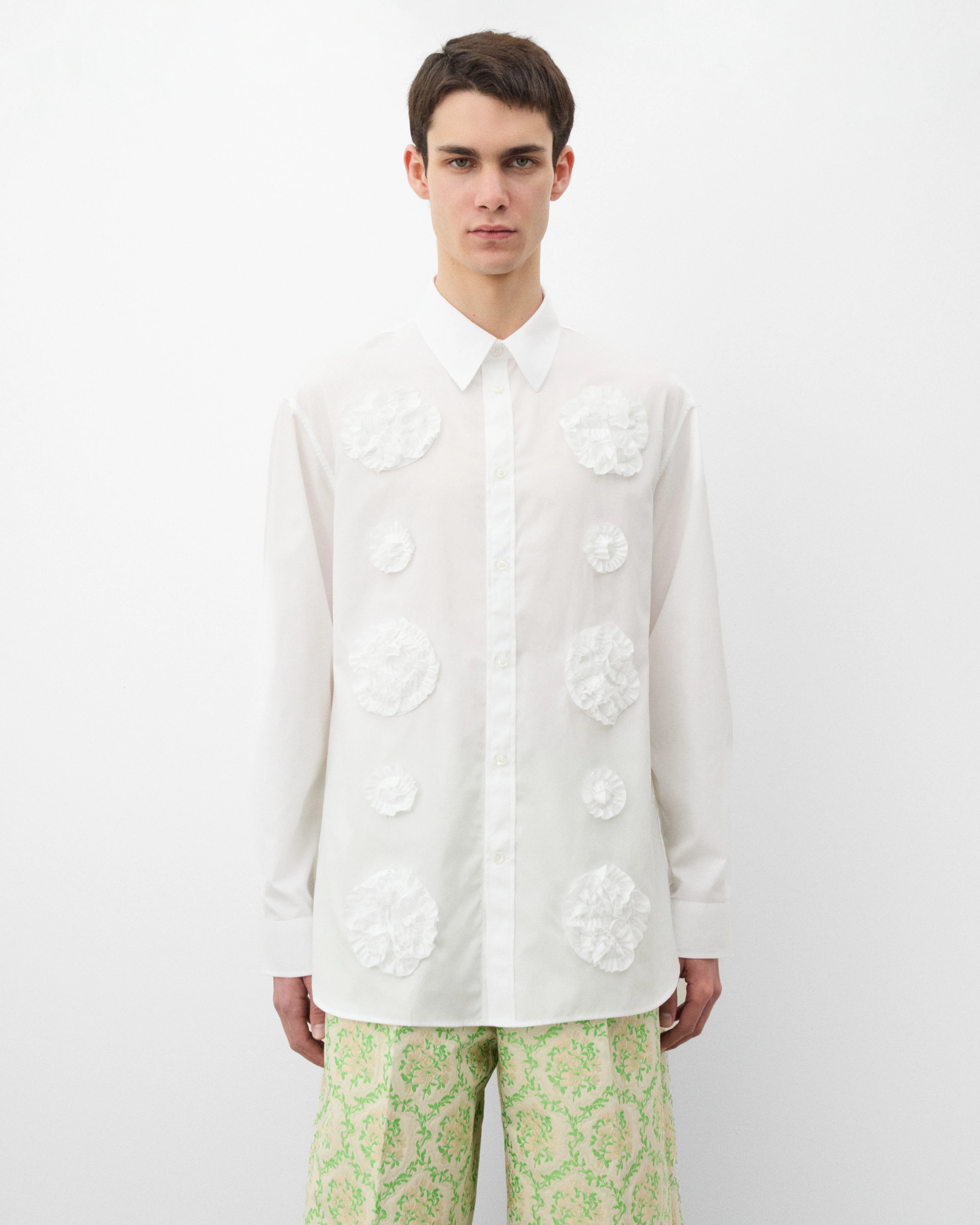 Simone Rocha - Men's Frill Flower Easy Shirt - (White) - Image 3