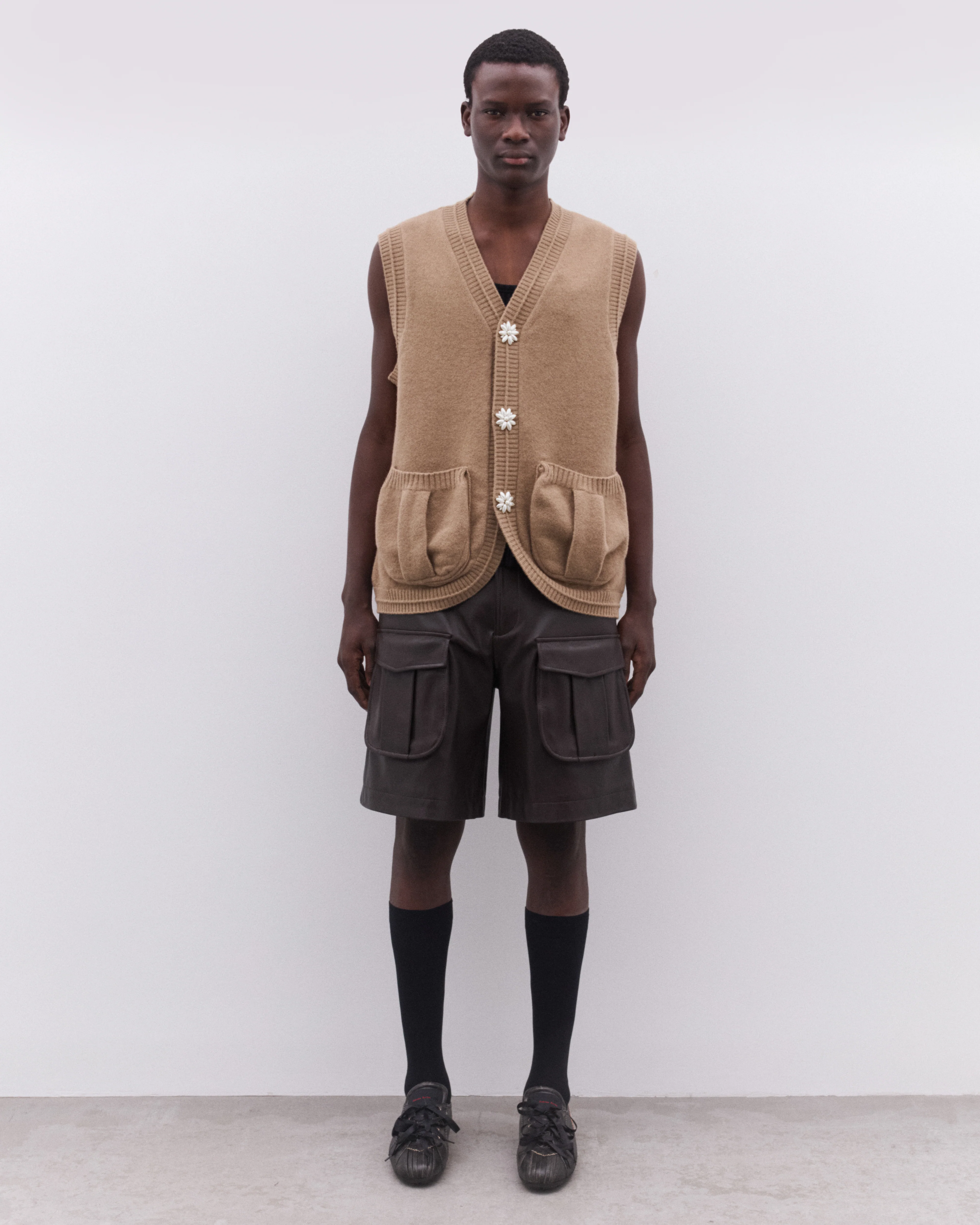 Simone Rocha - Men’s Pearl Button Vest - (Camel/Pearl) - Image 6