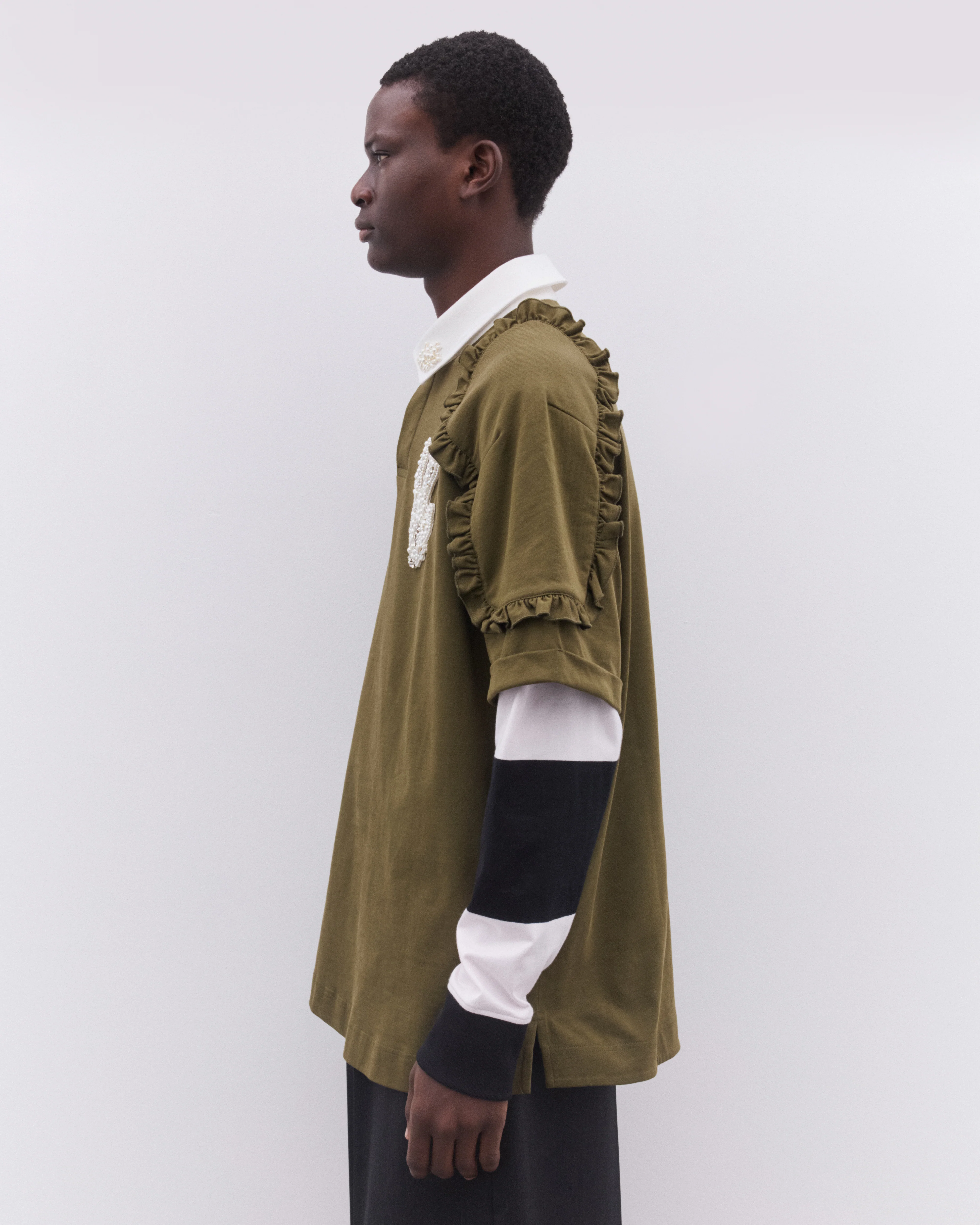 Simone Rocha - Men’s Layered Ruffle Rugby Shirt - (Khaki) - Image 4
