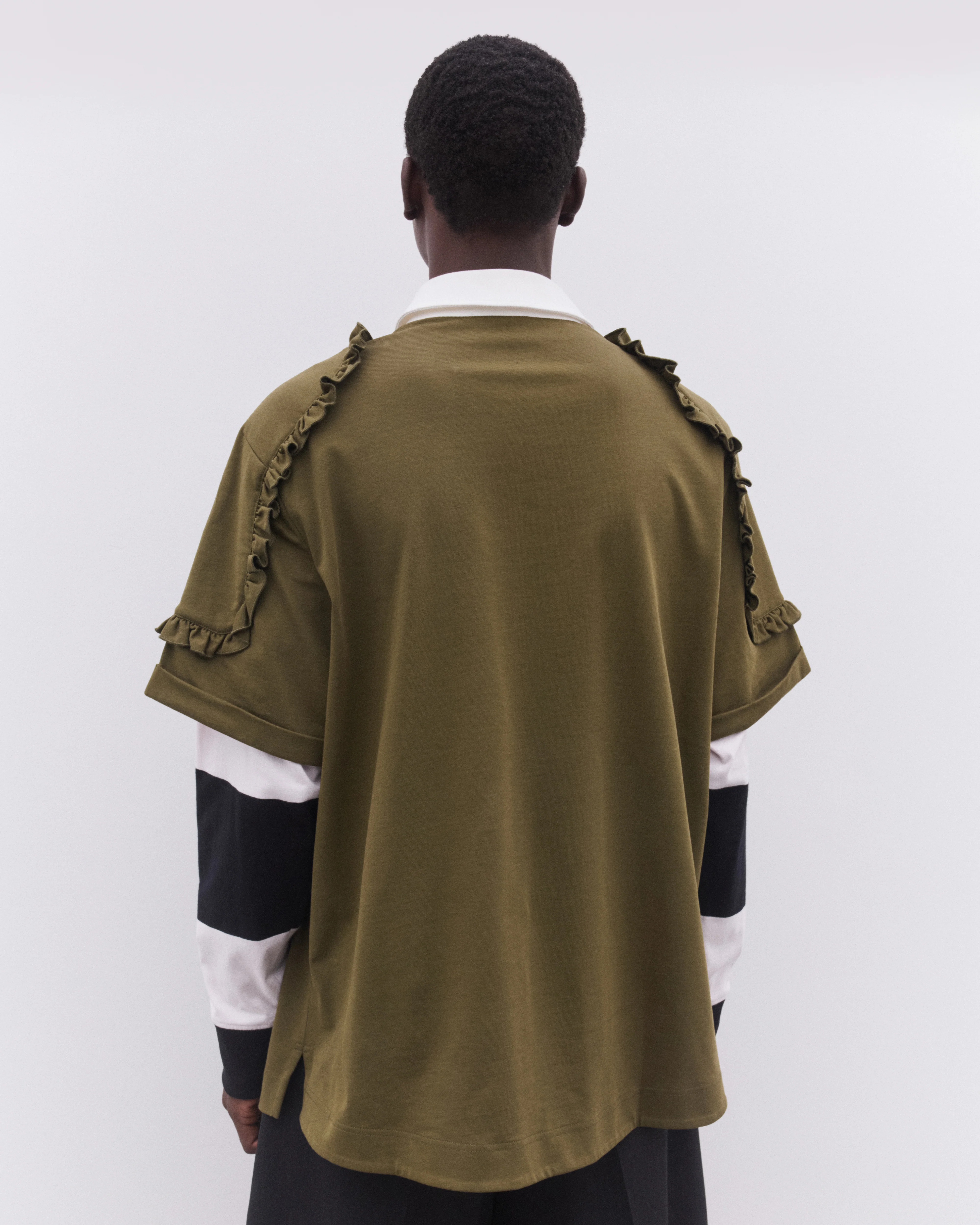 Simone Rocha - Men’s Layered Ruffle Rugby Shirt - (Khaki) - Image 5