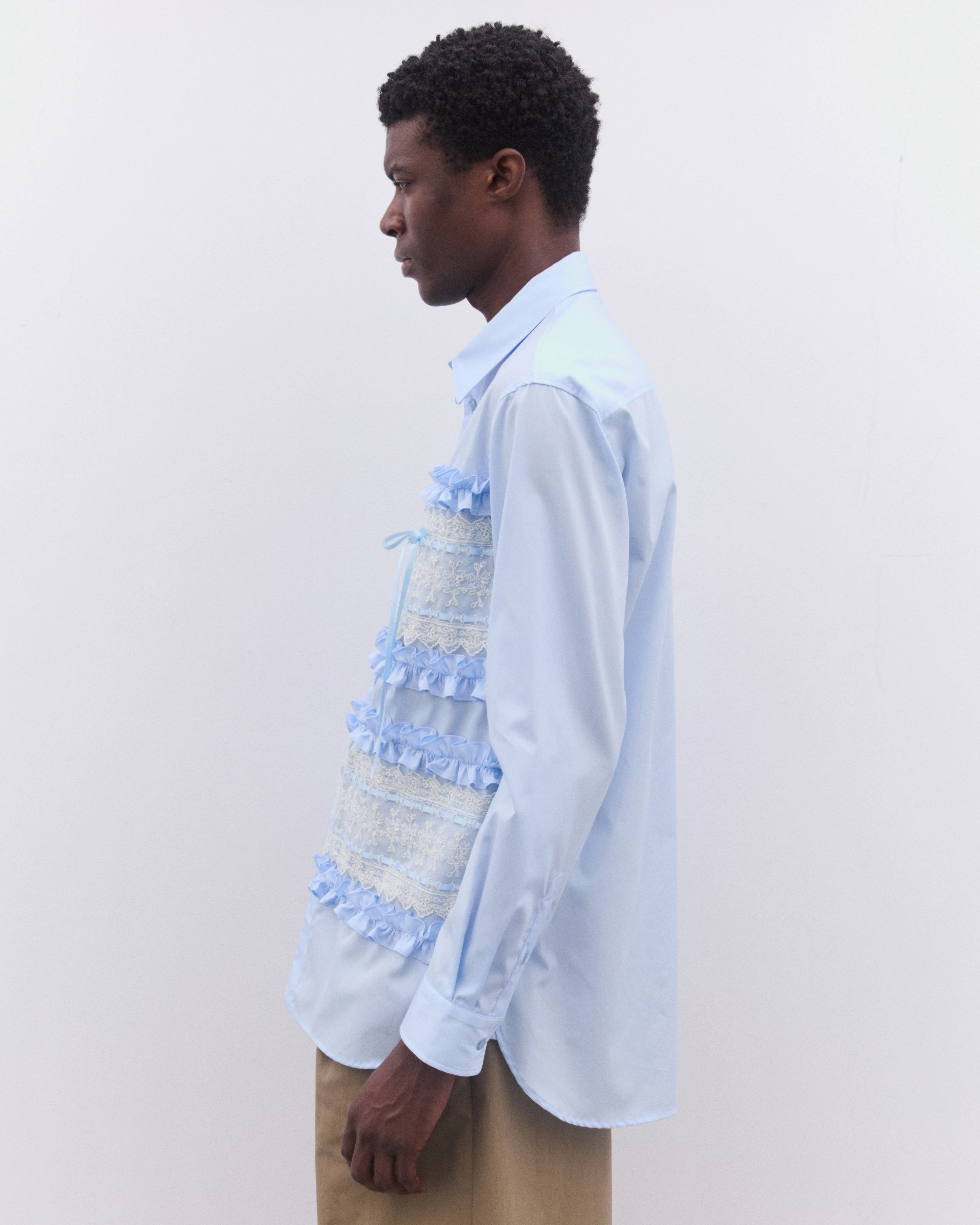 Simone Rocha - Men’s Lace Ribbon Trim Easy Shirt - (Baby Blue) - Image 4
