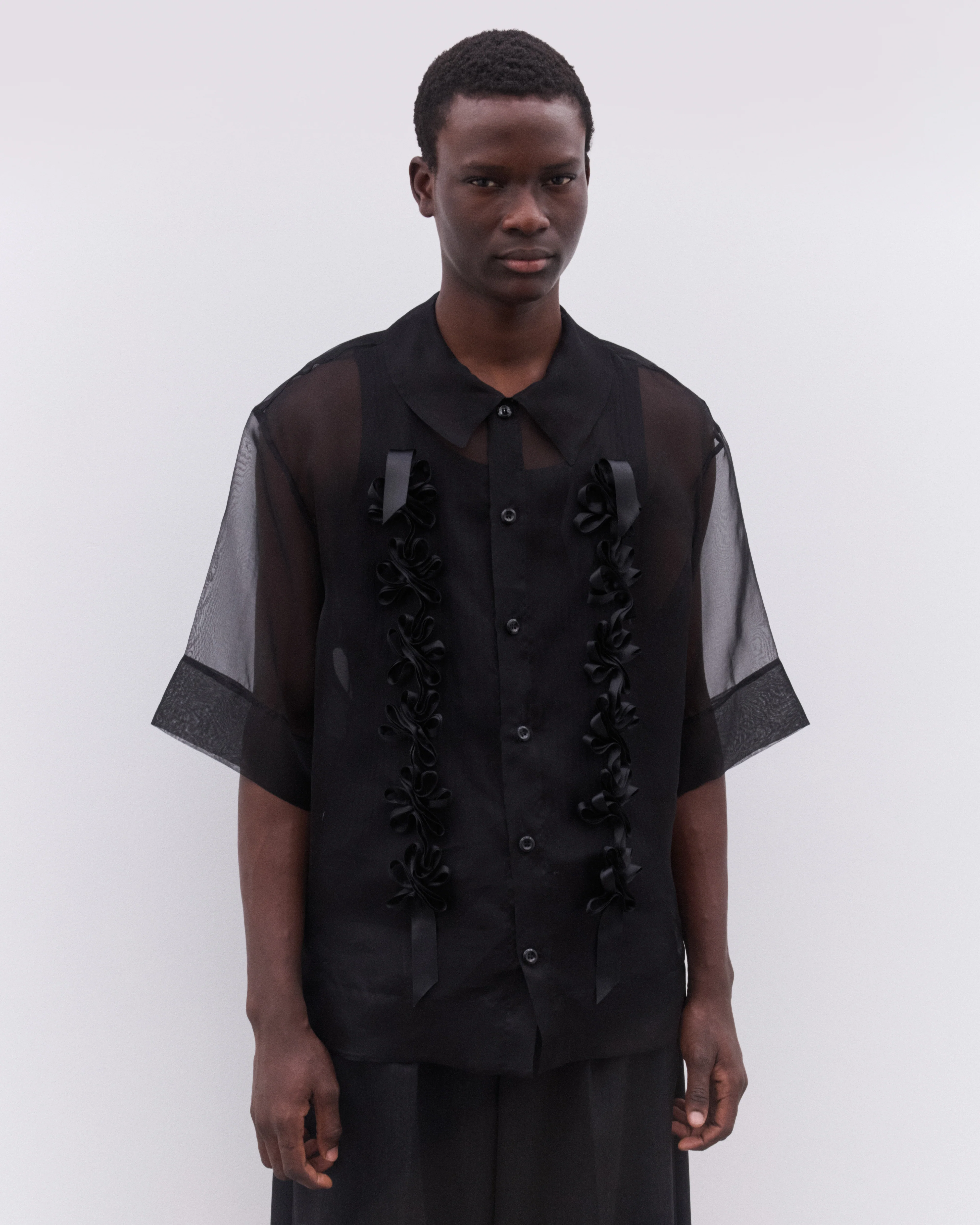 Simone Rocha - Men’s Ribbon Daisy Chain Boxy Shirt - (Black/Black) - Image 3