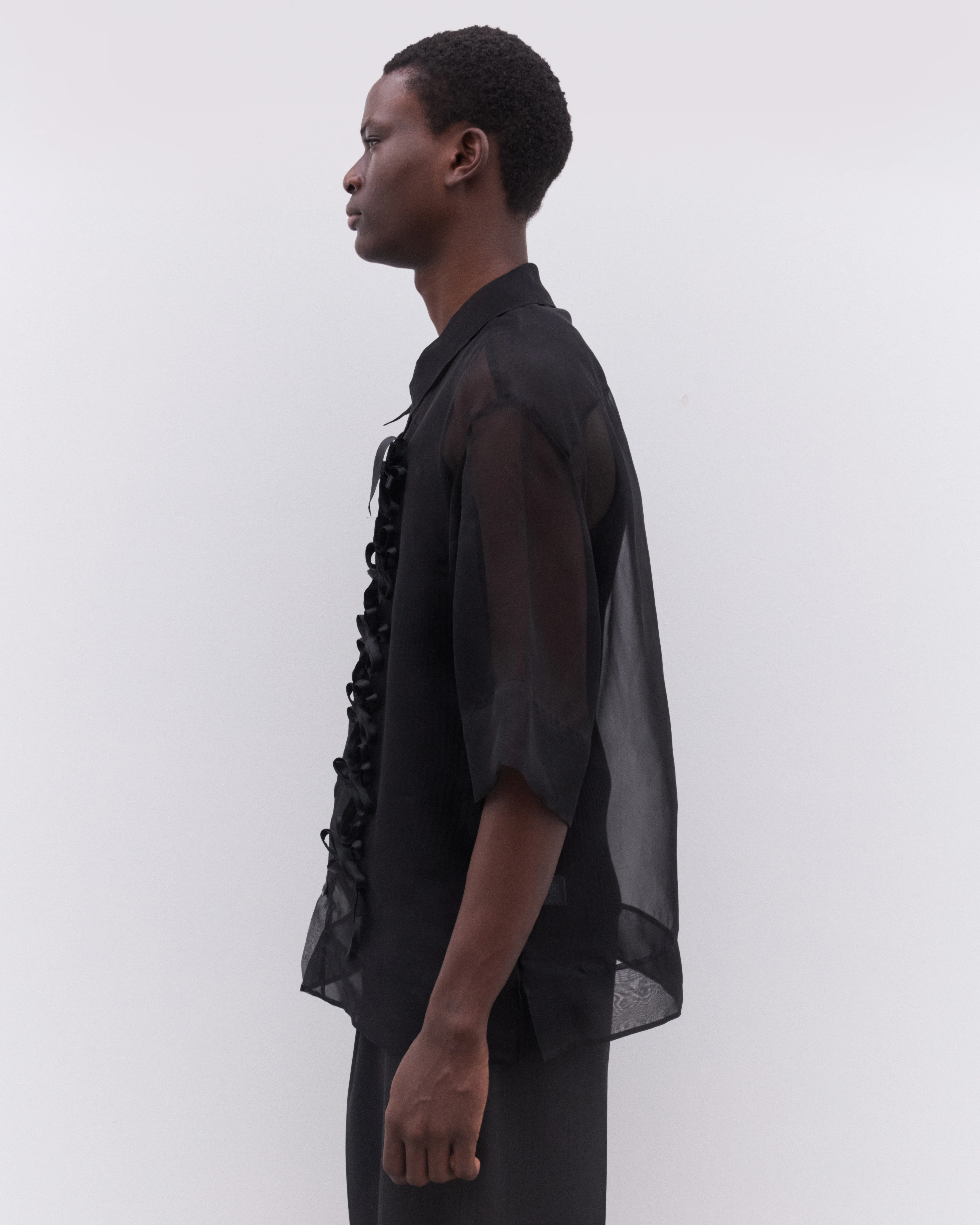 Simone Rocha - Men’s Ribbon Daisy Chain Boxy Shirt - (Black/Black) - Image 4