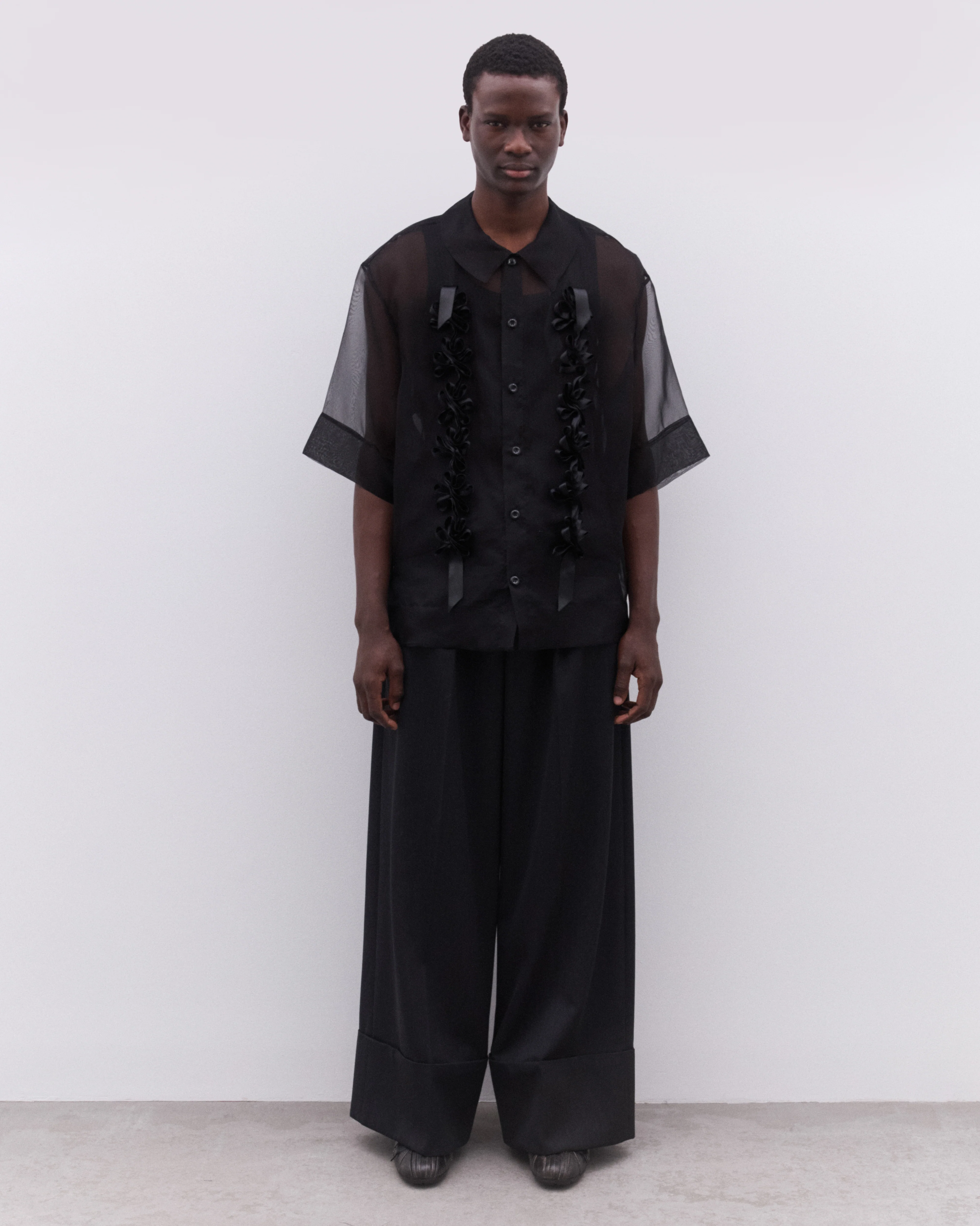 Simone Rocha - Men’s Ribbon Daisy Chain Boxy Shirt - (Black/Black) - Image 6