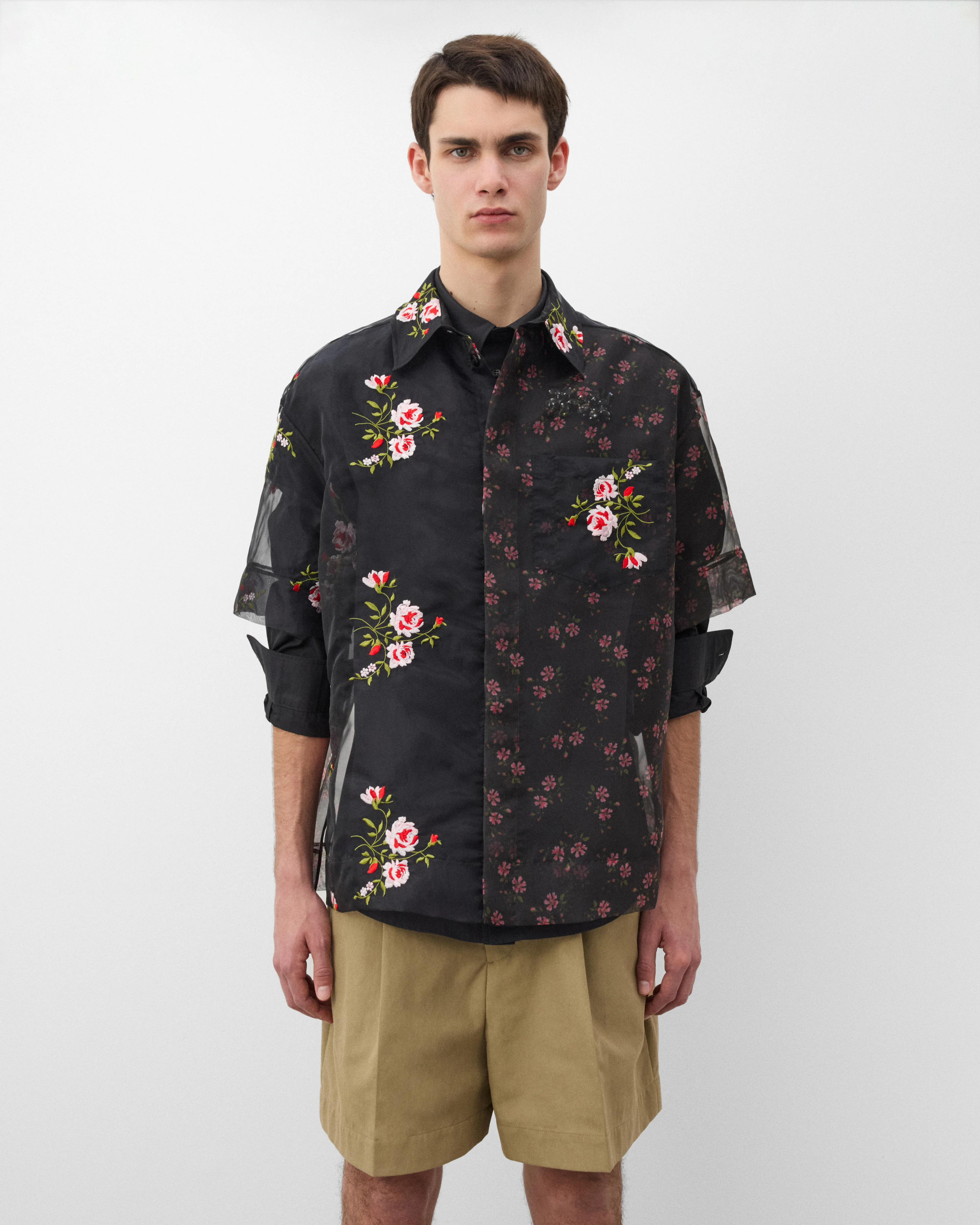 Simone Rocha - Men's Sheer Patchwork Boxy Shirt - (Black) - Image 3