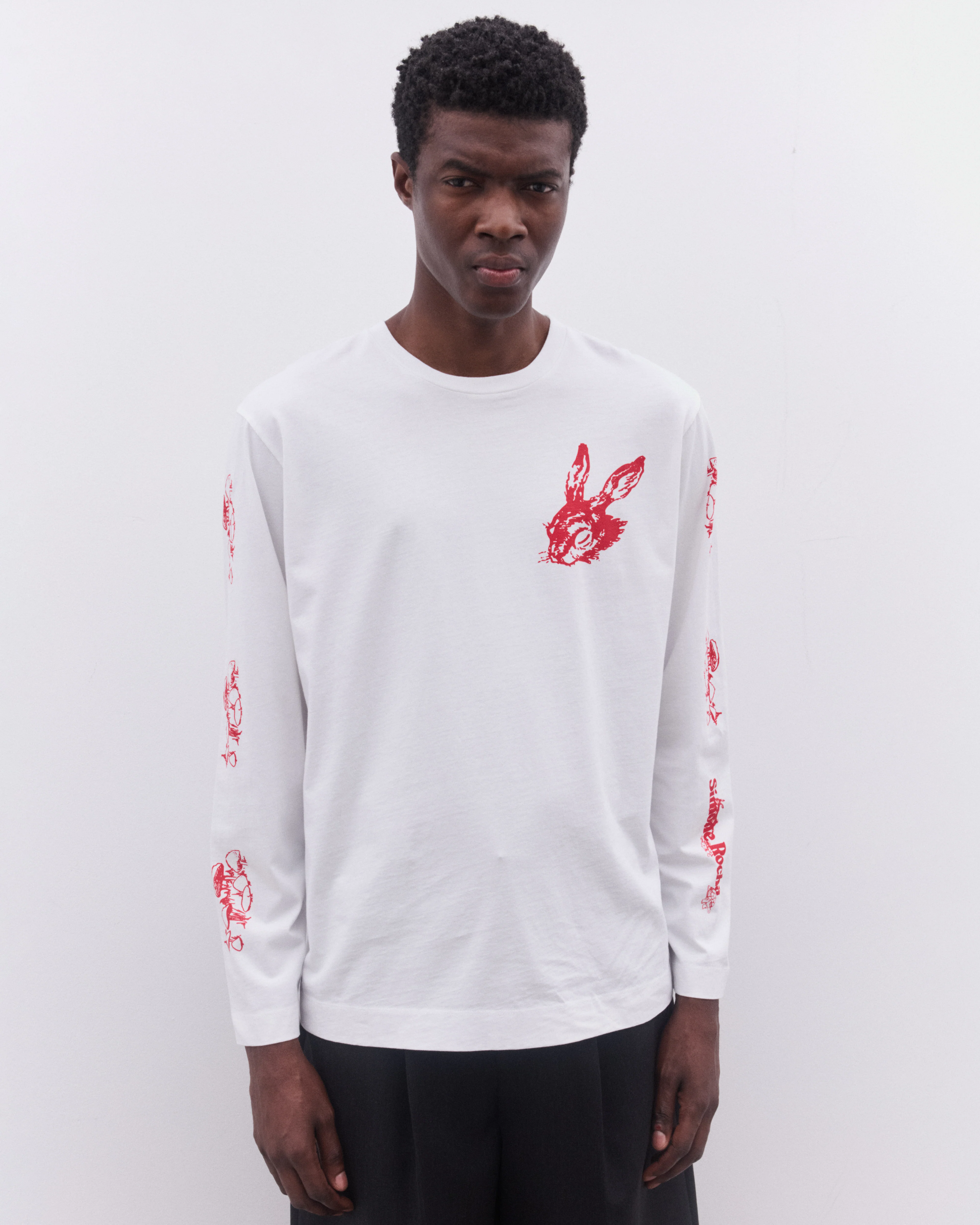 Simone Rocha - Men’s Tortoise & Hare Logo Print T-Shirt - (White/Red) - Image 3