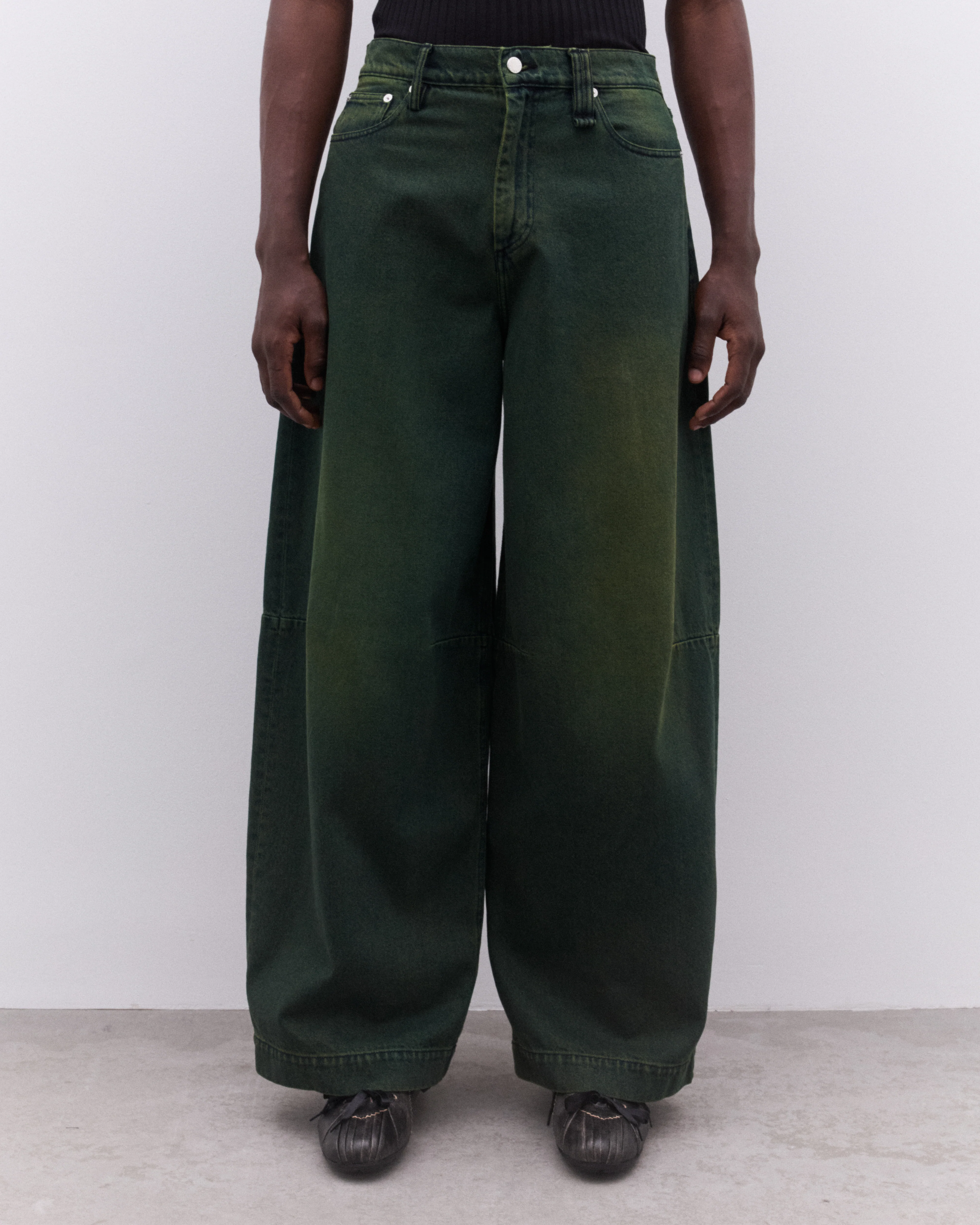 Simone Rocha - Men’s Wide Leg Puddle Jeans - (Green) - Image 3