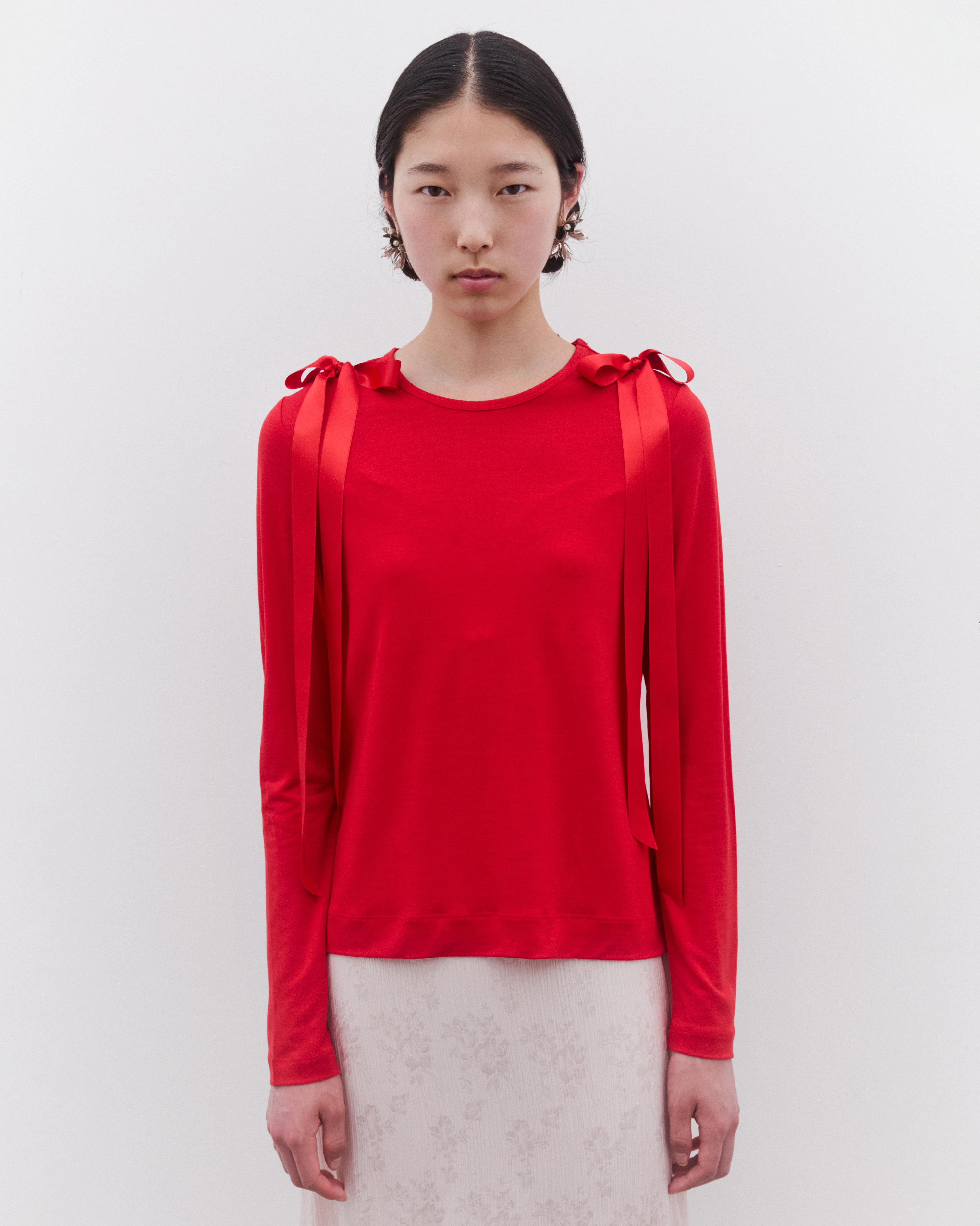 Simone Rocha - Women’s Ribbon Long Sleeve T-Shirt - (Red) - Image 3
