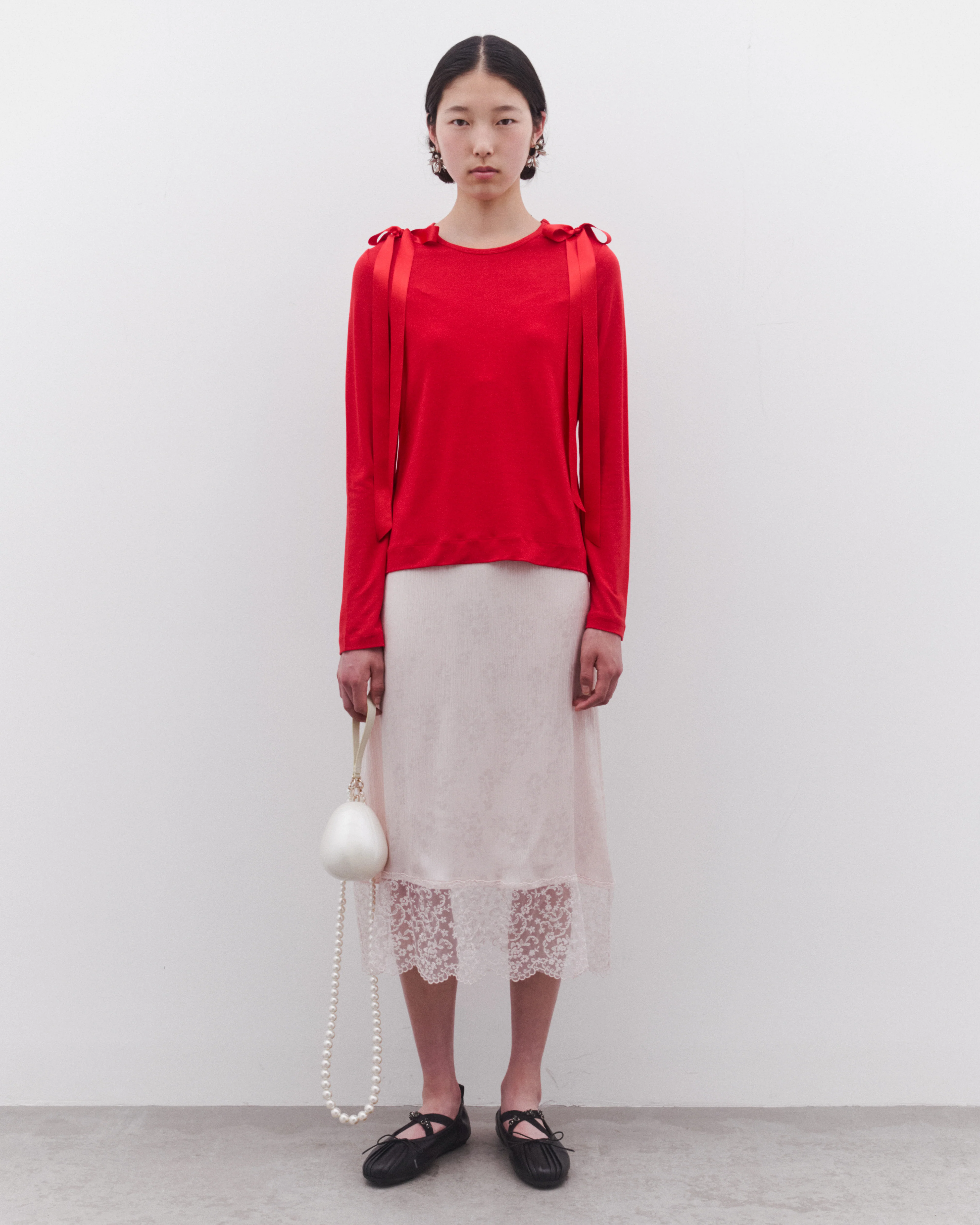 Simone Rocha - Women’s Ribbon Long Sleeve T-Shirt - (Red) - Image 6