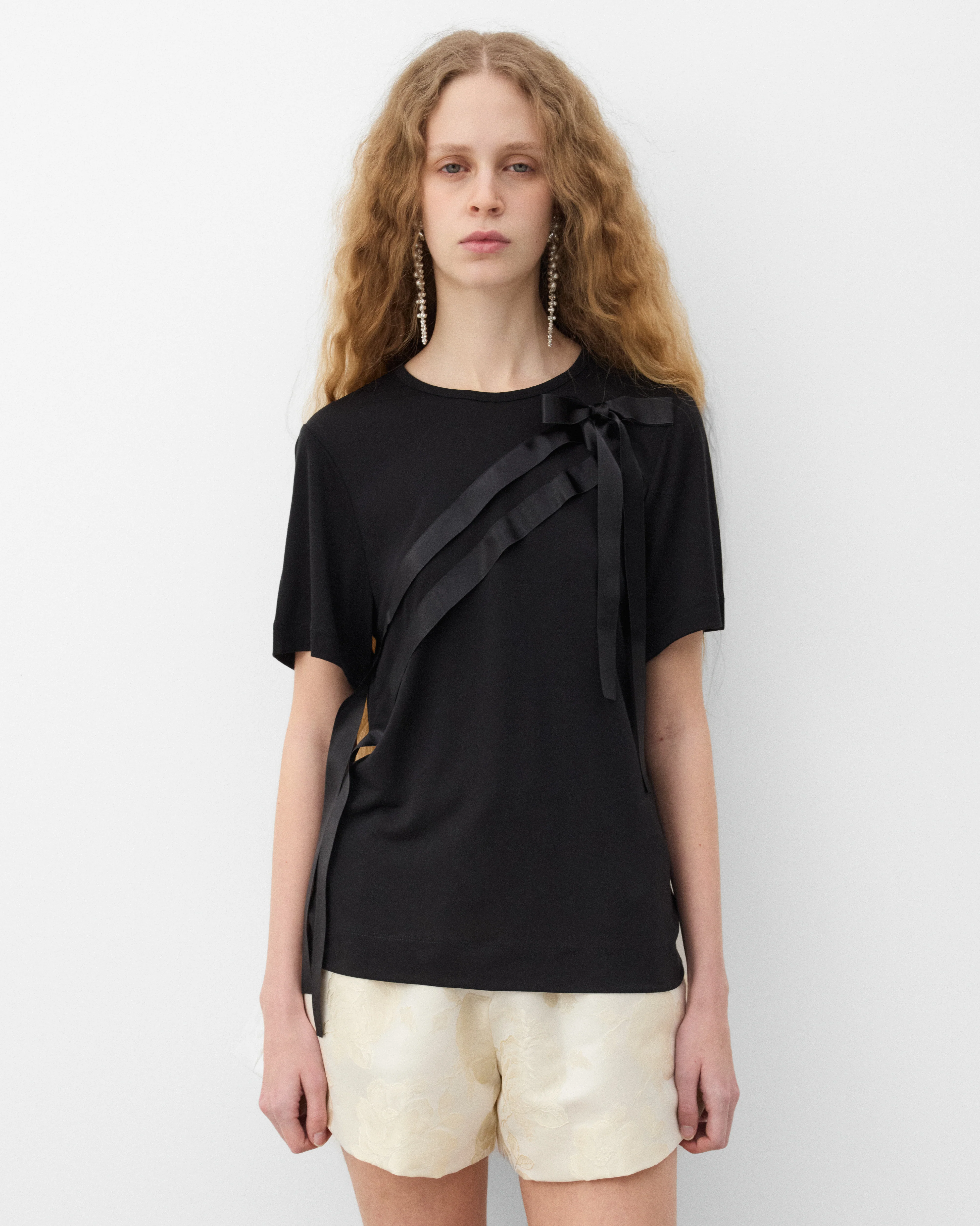 Simone Rocha - Women's Bow Sash Easy T-Shirt - (Black) - Image 3