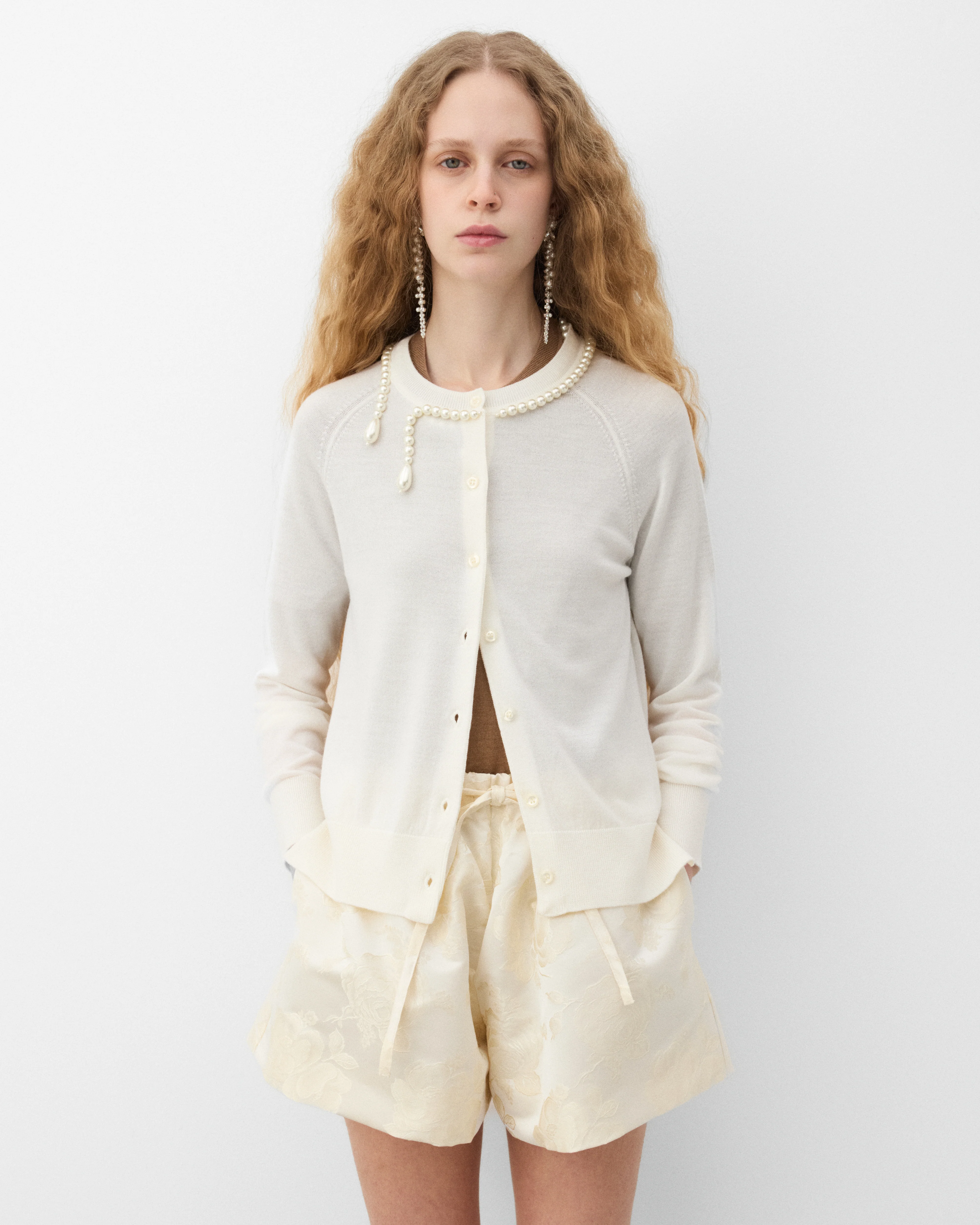 Simone Rocha - Women's Beaded Classic Merino Silk Cardigan - (Ivory) - Image 3