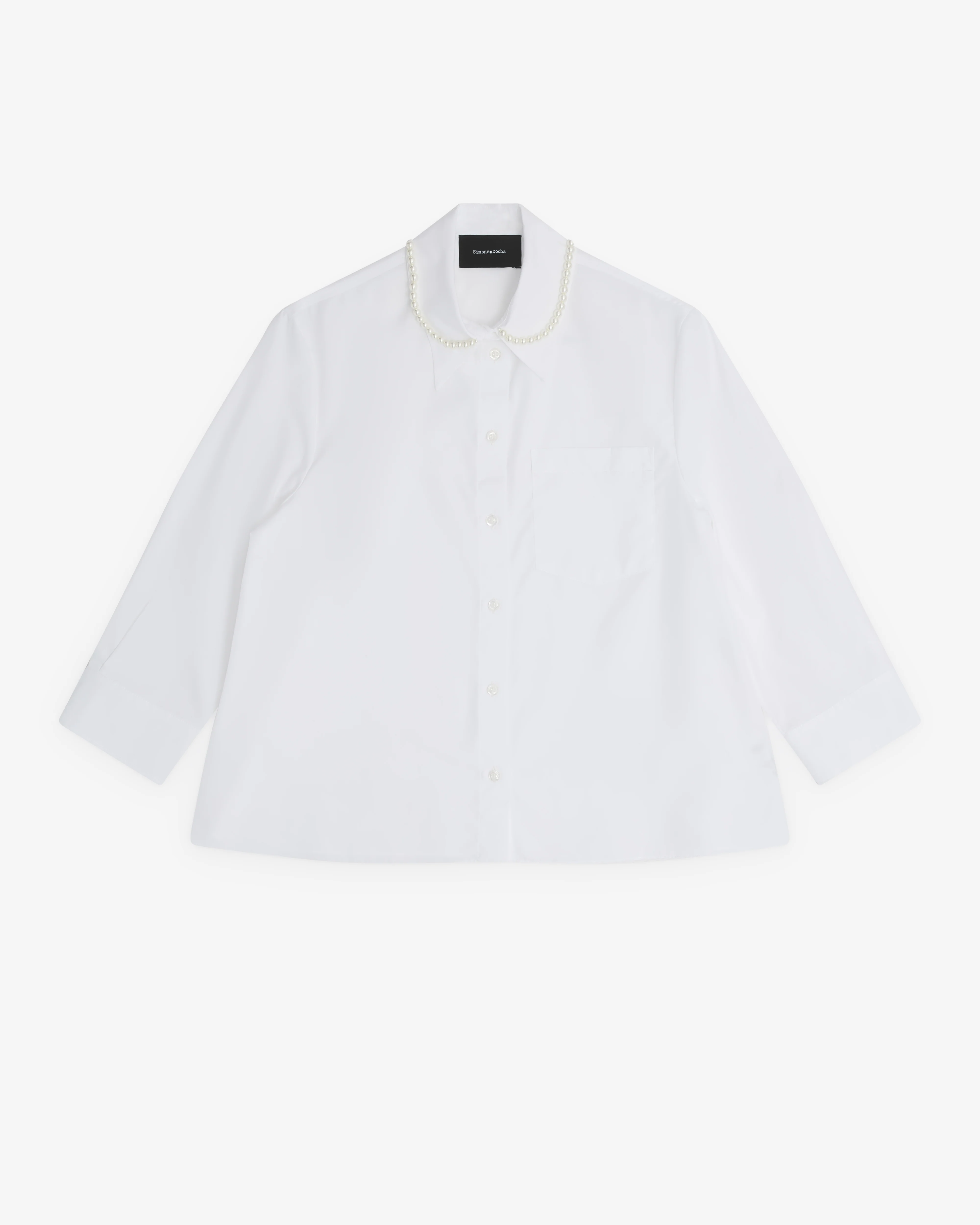 Simone Rocha - Women’s Cropped Pearl Trim Shirt - (White)