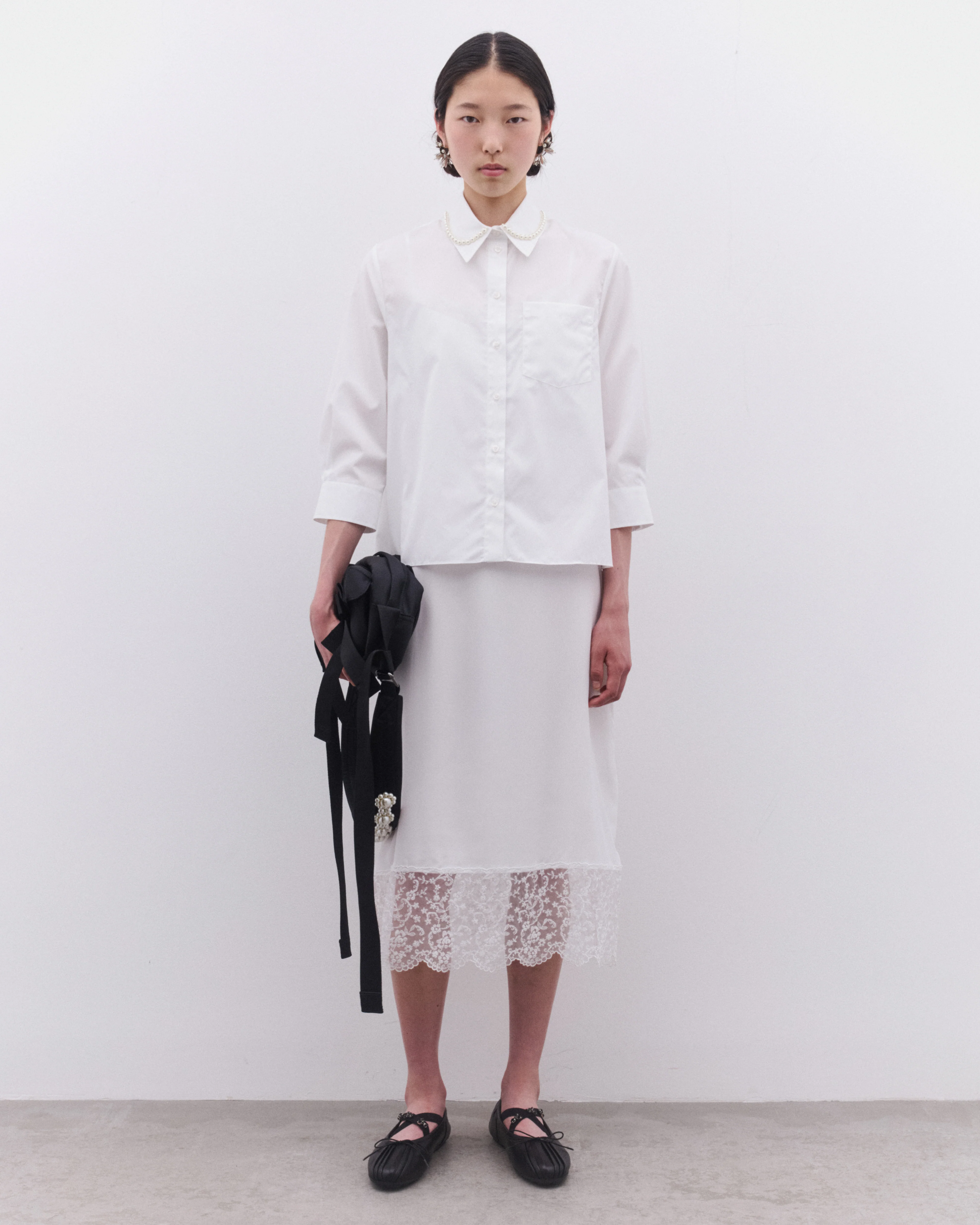 Simone Rocha - Women’s Cropped Pearl Trim Shirt - (White) - Image 6