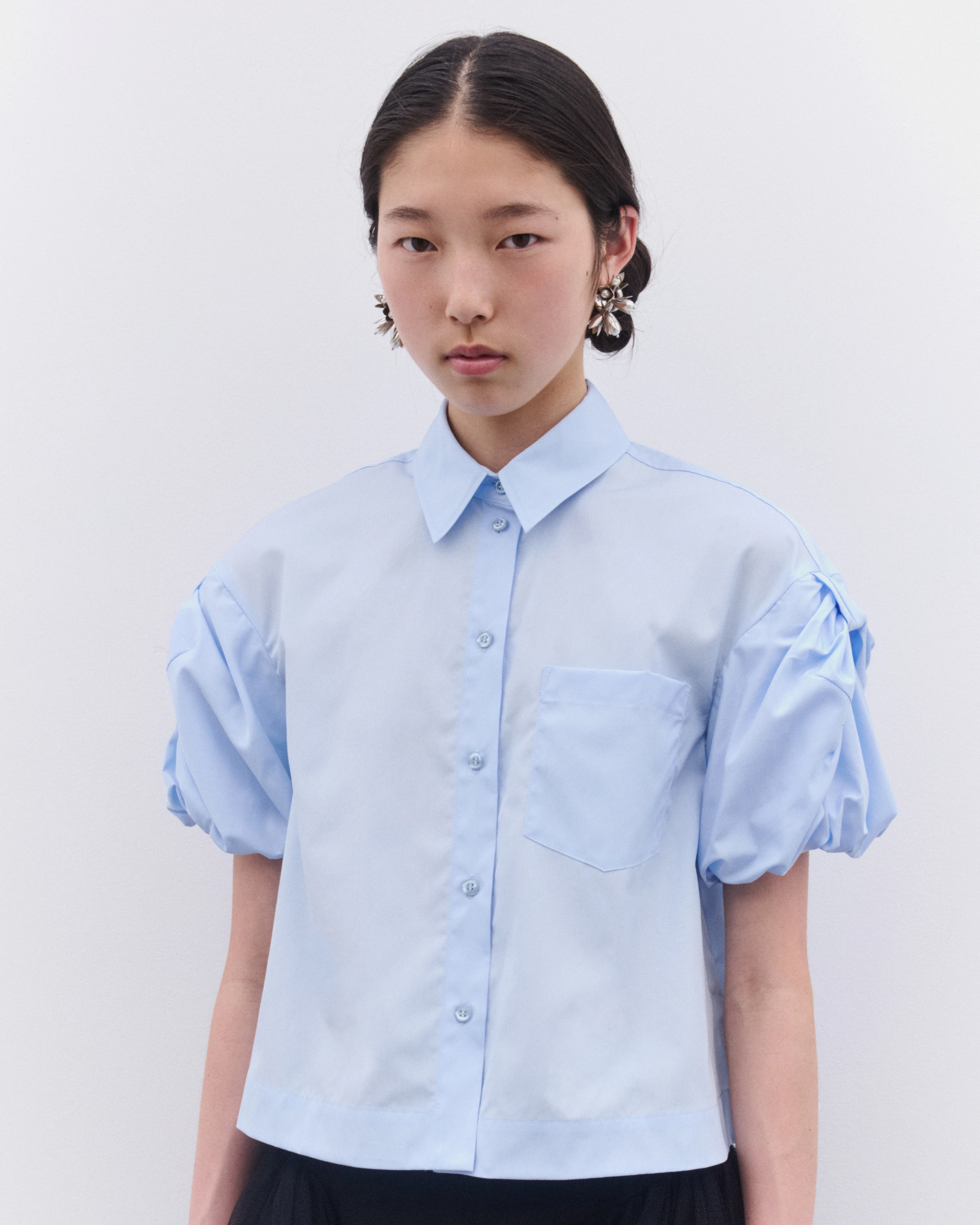 Simone Rocha - Women’s Cropped Puff Bow Sleeve Shirt - (Baby Blue) - Image 3