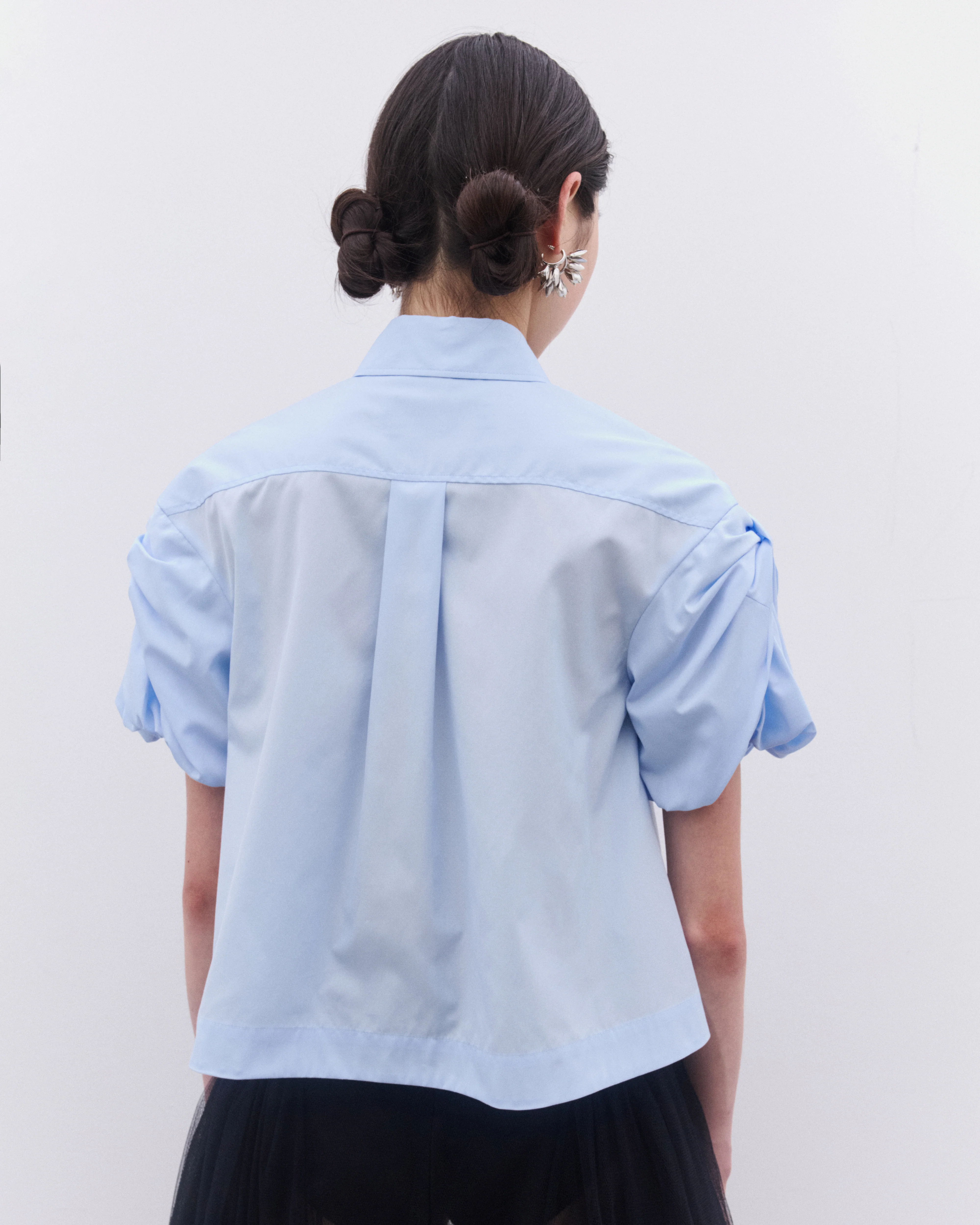 Simone Rocha - Women’s Cropped Puff Bow Sleeve Shirt - (Baby Blue) - Image 5