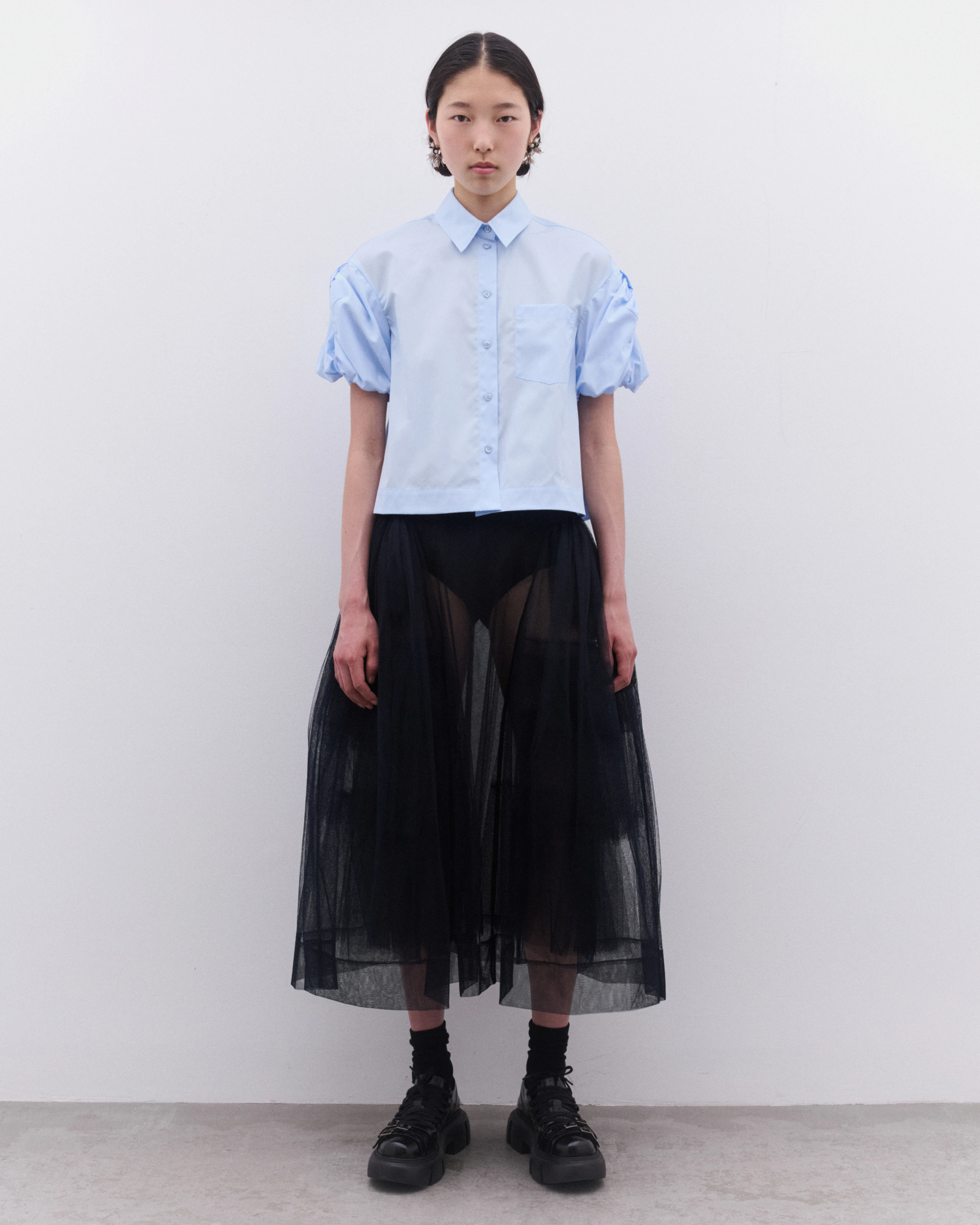 Simone Rocha - Women’s Cropped Puff Bow Sleeve Shirt - (Baby Blue) - Image 6