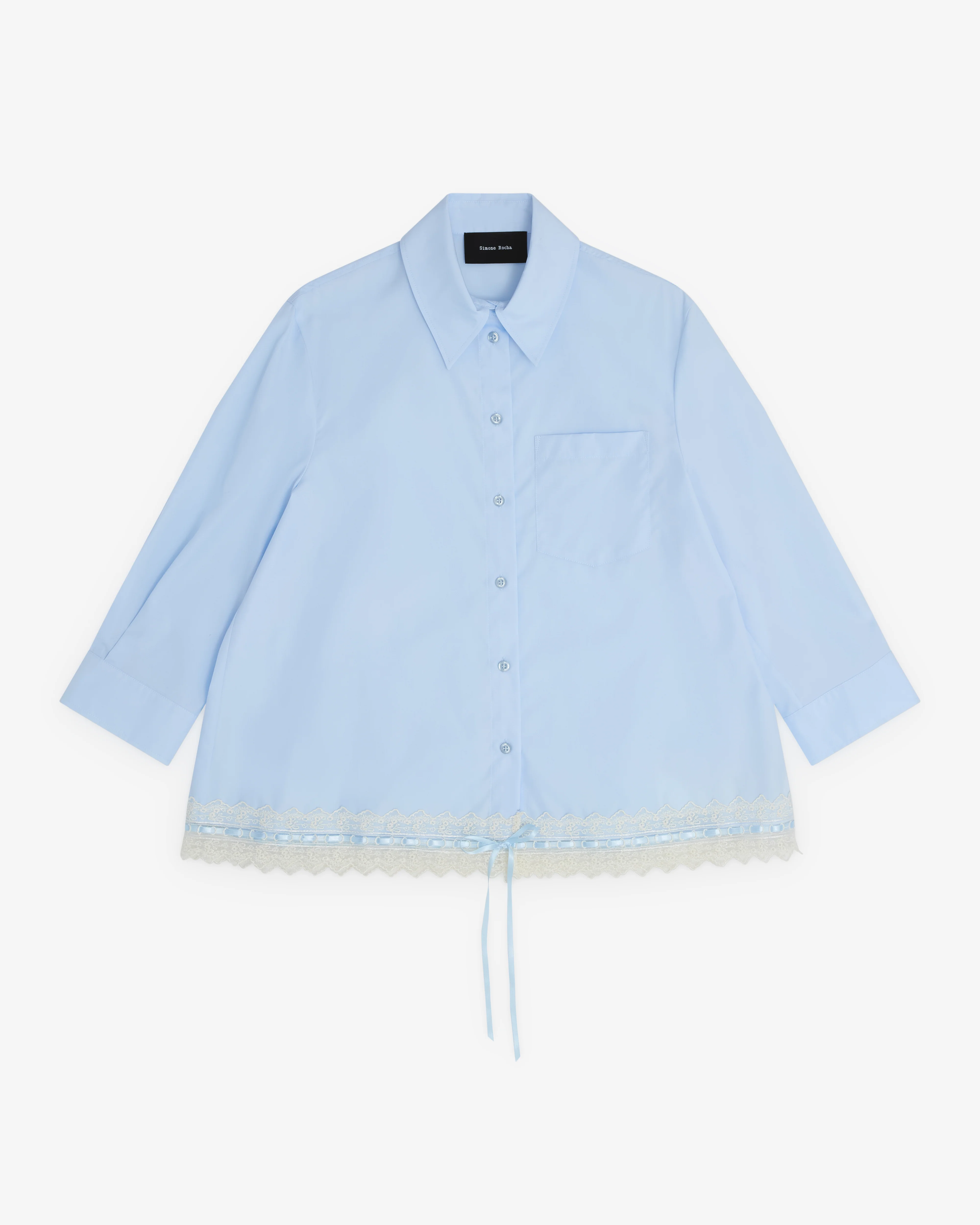 Simone Rocha - Women’s Cropped Ribbon Trim Shirt - (Baby Blue)