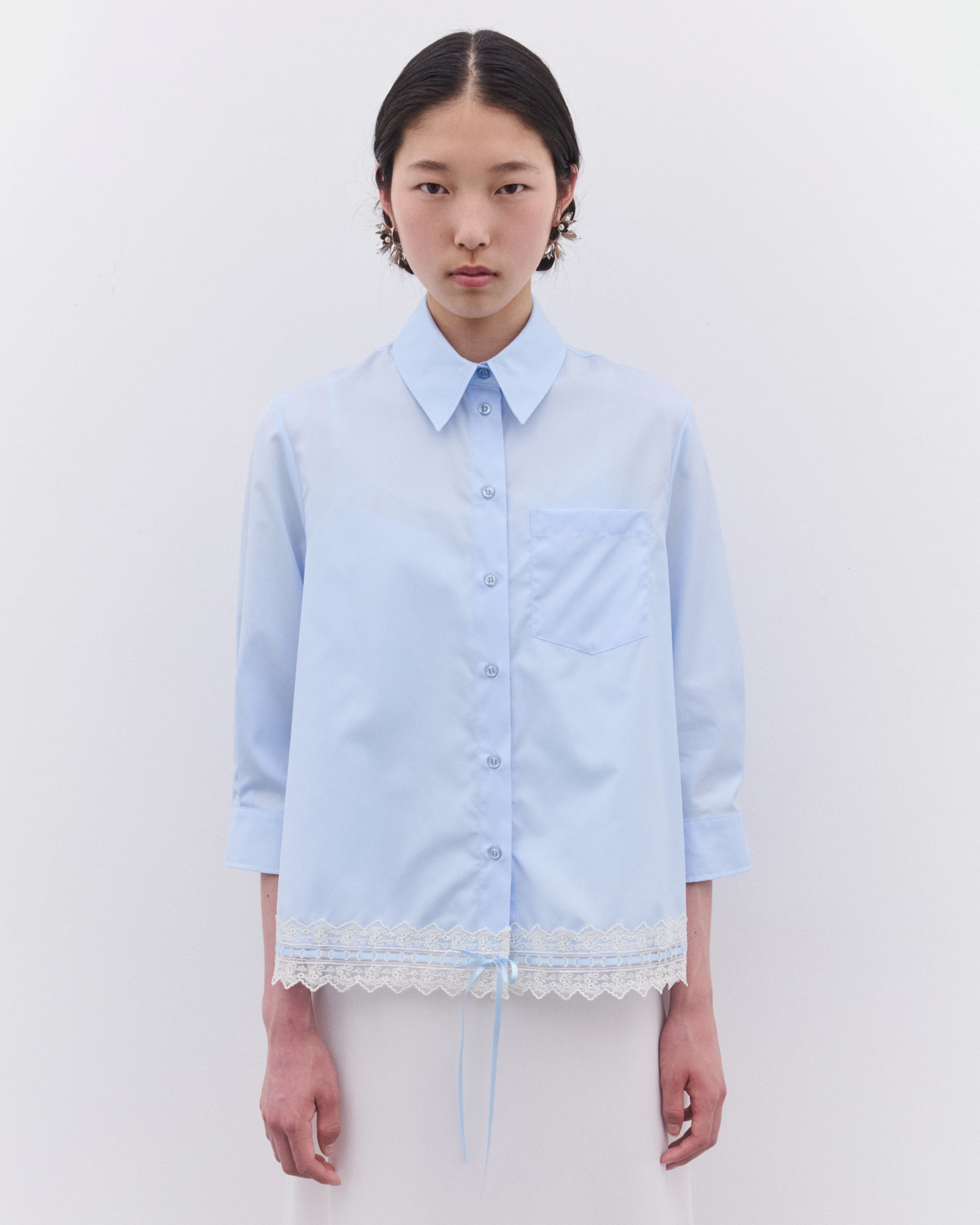Simone Rocha - Women’s Cropped Ribbon Trim Shirt - (Baby Blue) - Image 3