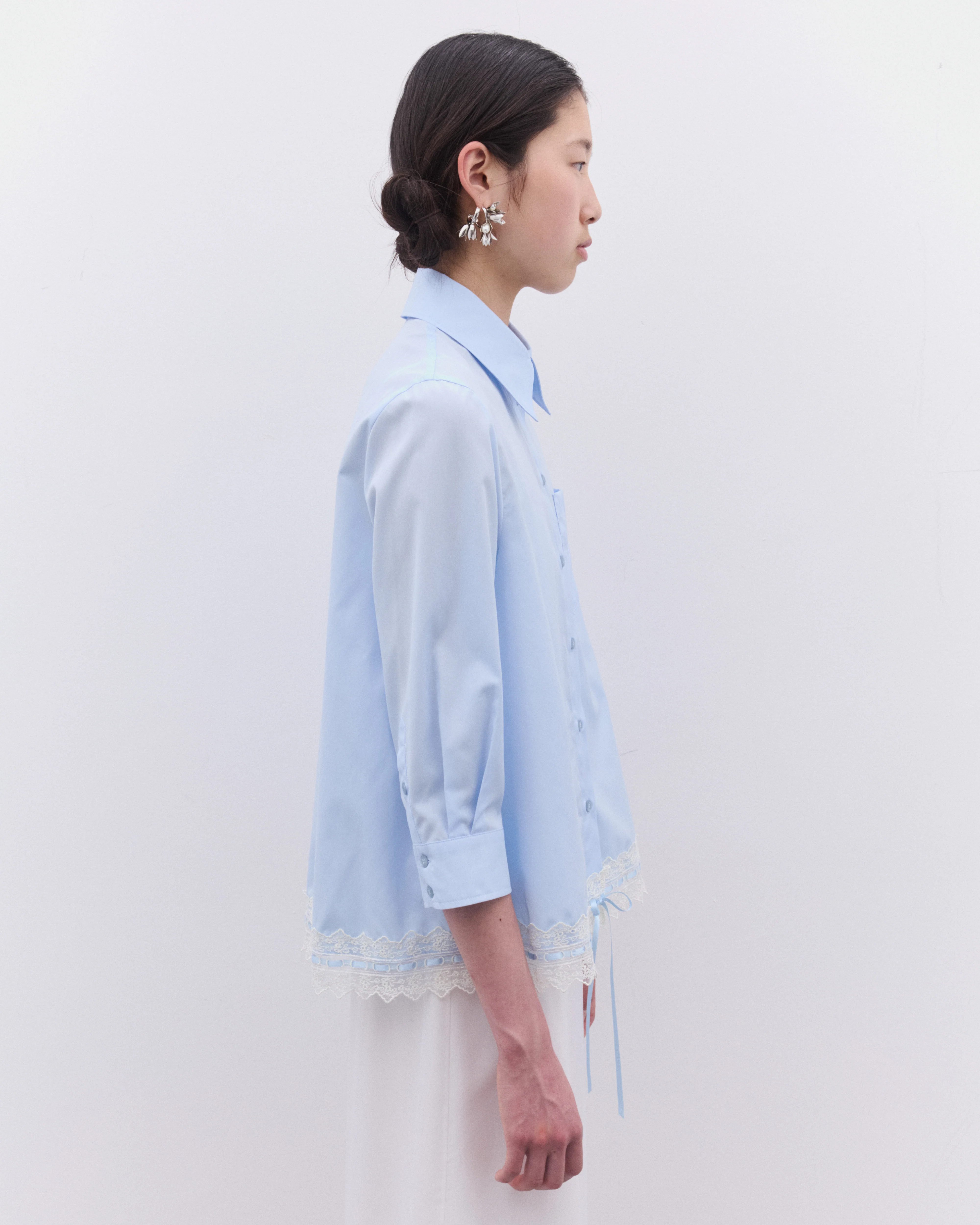Simone Rocha - Women’s Cropped Ribbon Trim Shirt - (Baby Blue) - Image 4