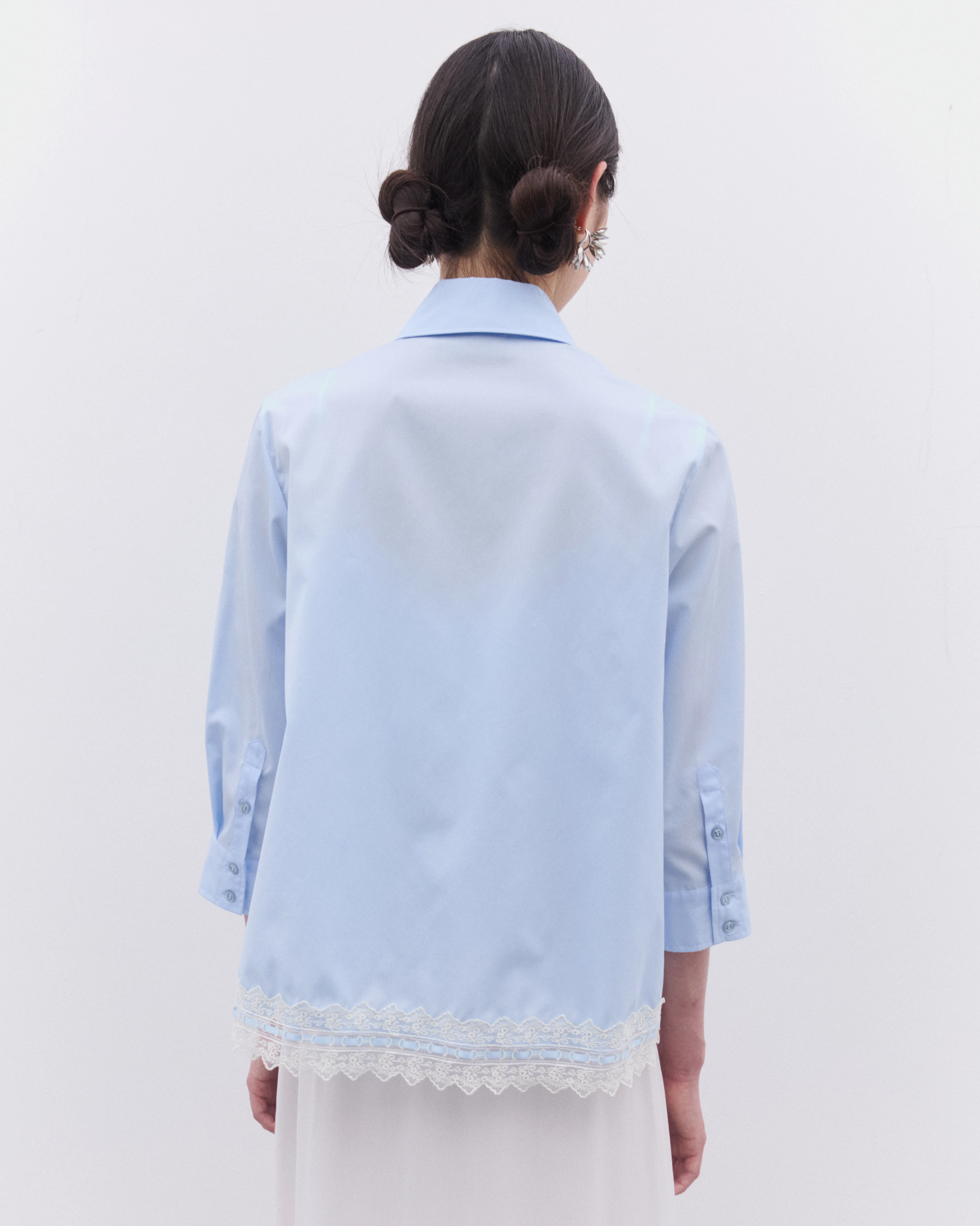 Simone Rocha - Women’s Cropped Ribbon Trim Shirt - (Baby Blue) - Image 5