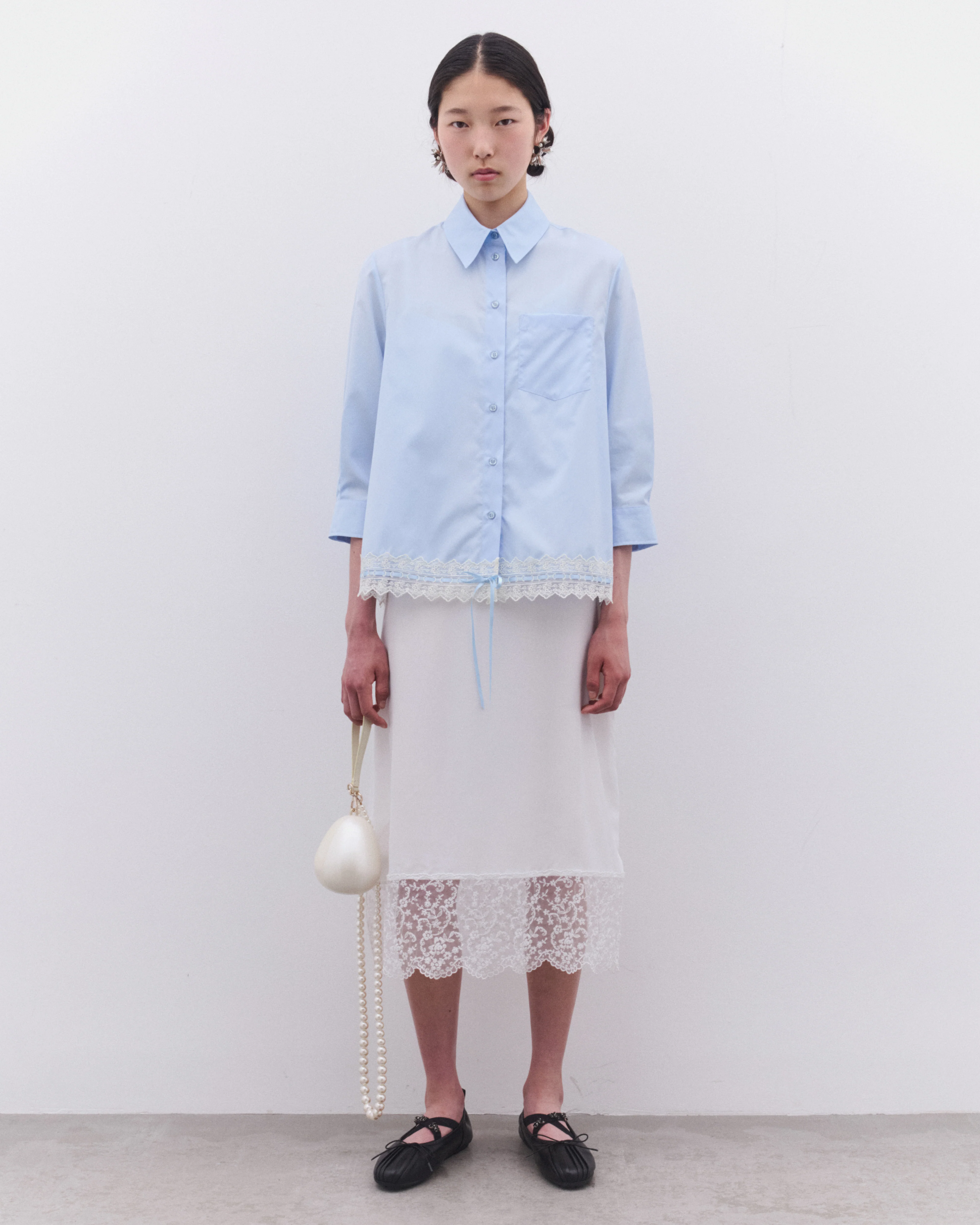 Simone Rocha - Women’s Cropped Ribbon Trim Shirt - (Baby Blue) - Image 6