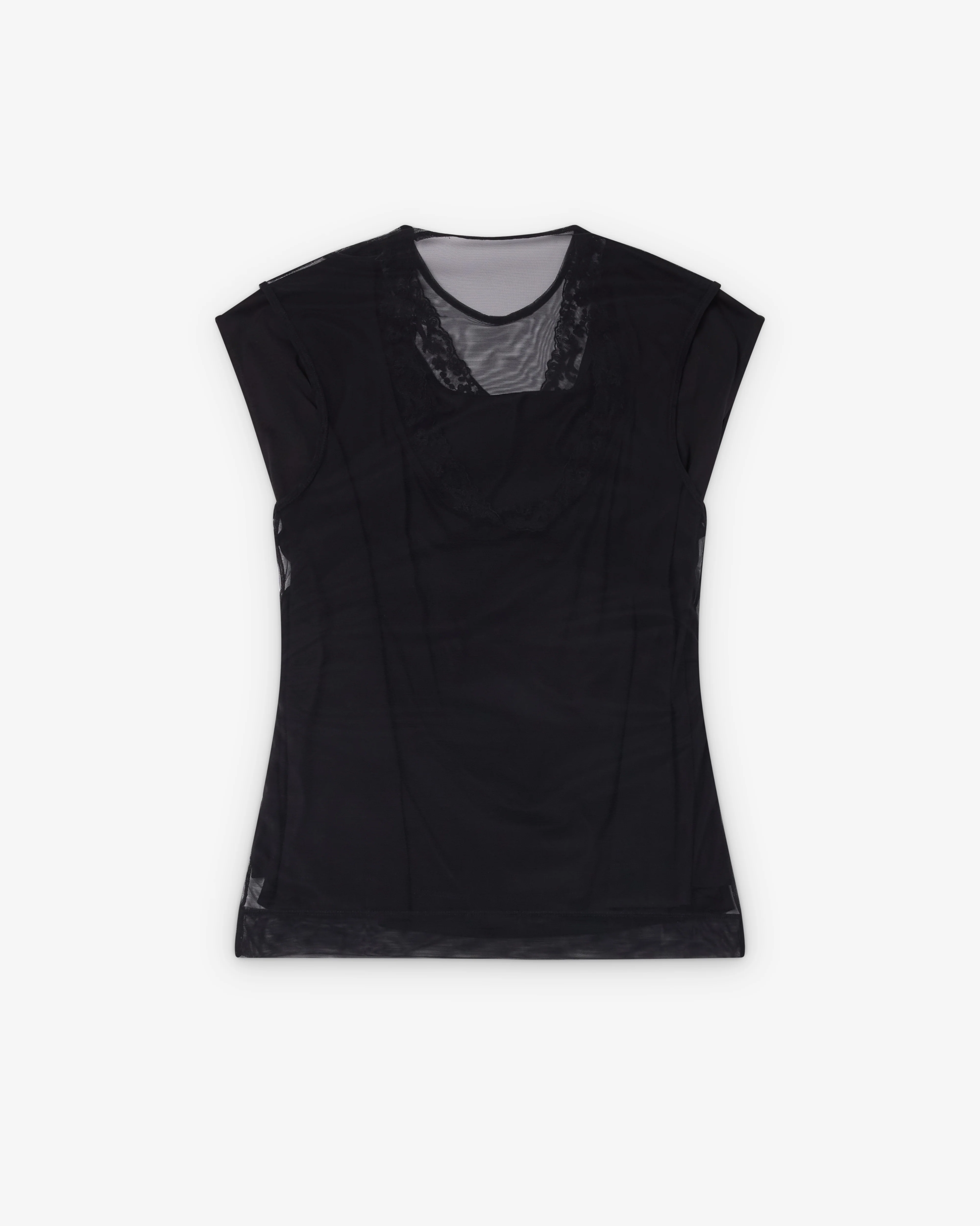 Simone Rocha - Women's Layered Liquid Cap Sleeve Lace Trim T-Shirt - (Black) - Image 2