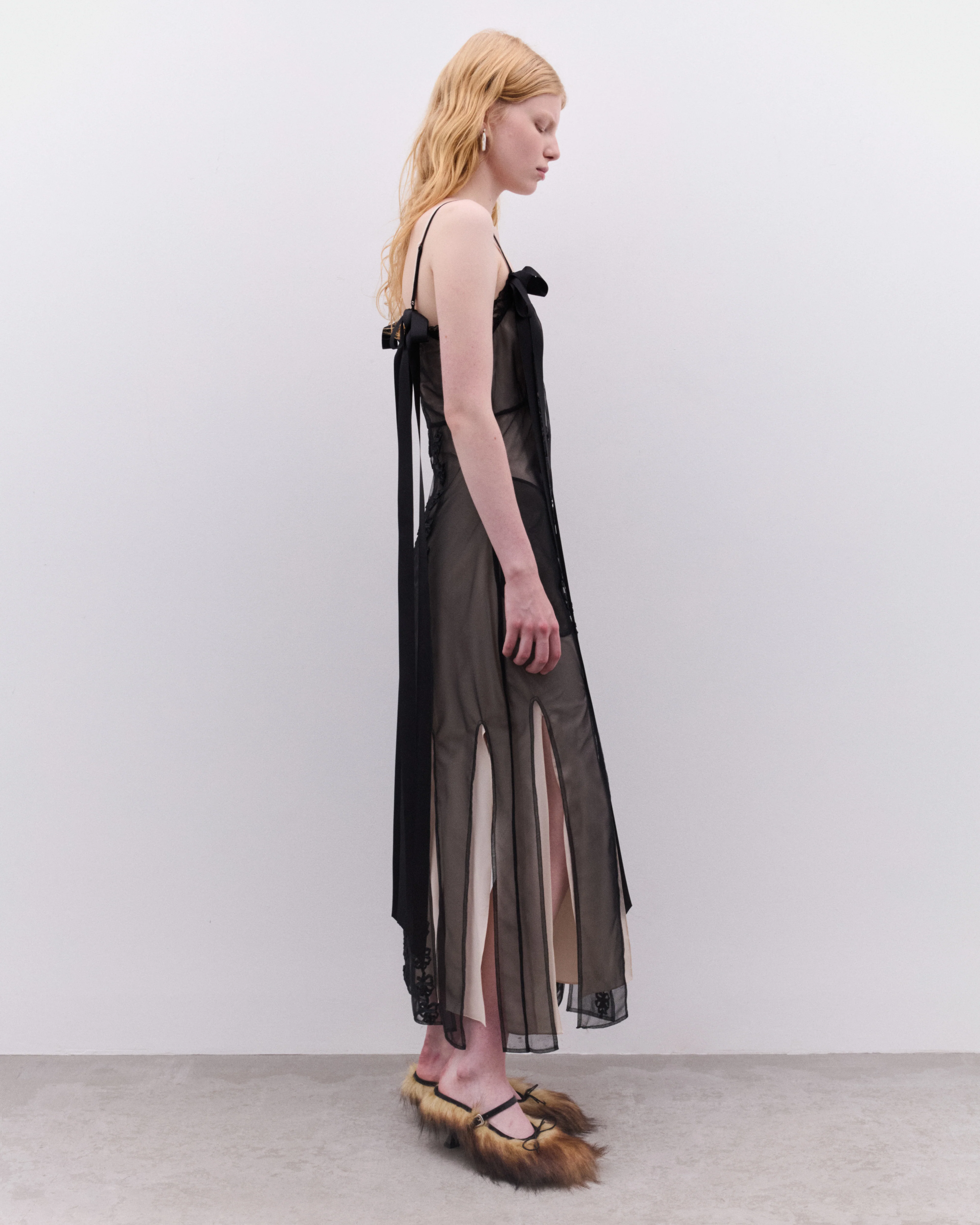 Simone Rocha - Layered Ribbon Daisy Chain Dress - (Black/Nude) - Image 3