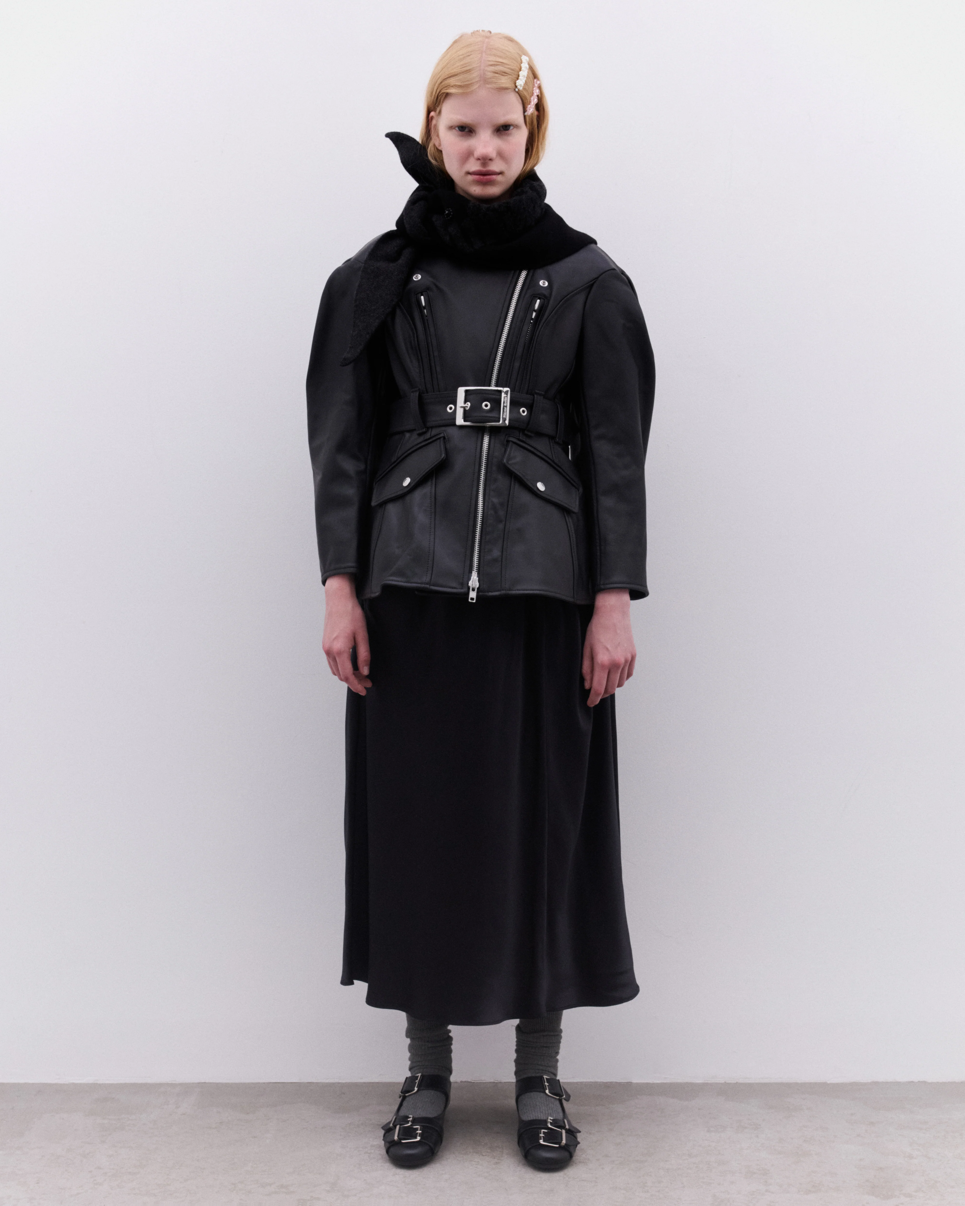 Simone Rocha - Women’s Sculpted Belt Detail Biker Jacket - (Black) - Image 5