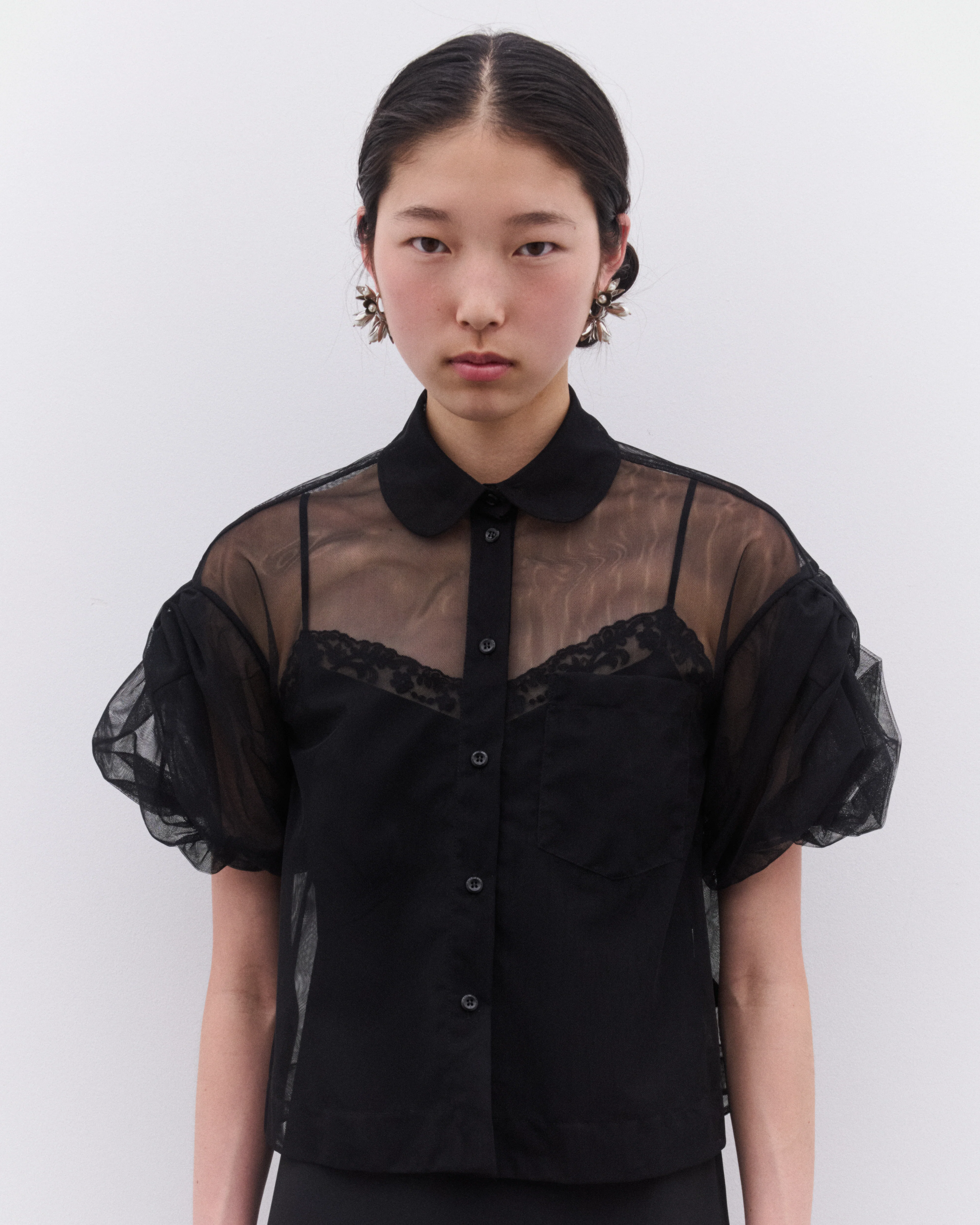 Simone Rocha - Women’s Cropped Sheer Blouse - (Black) - Image 3