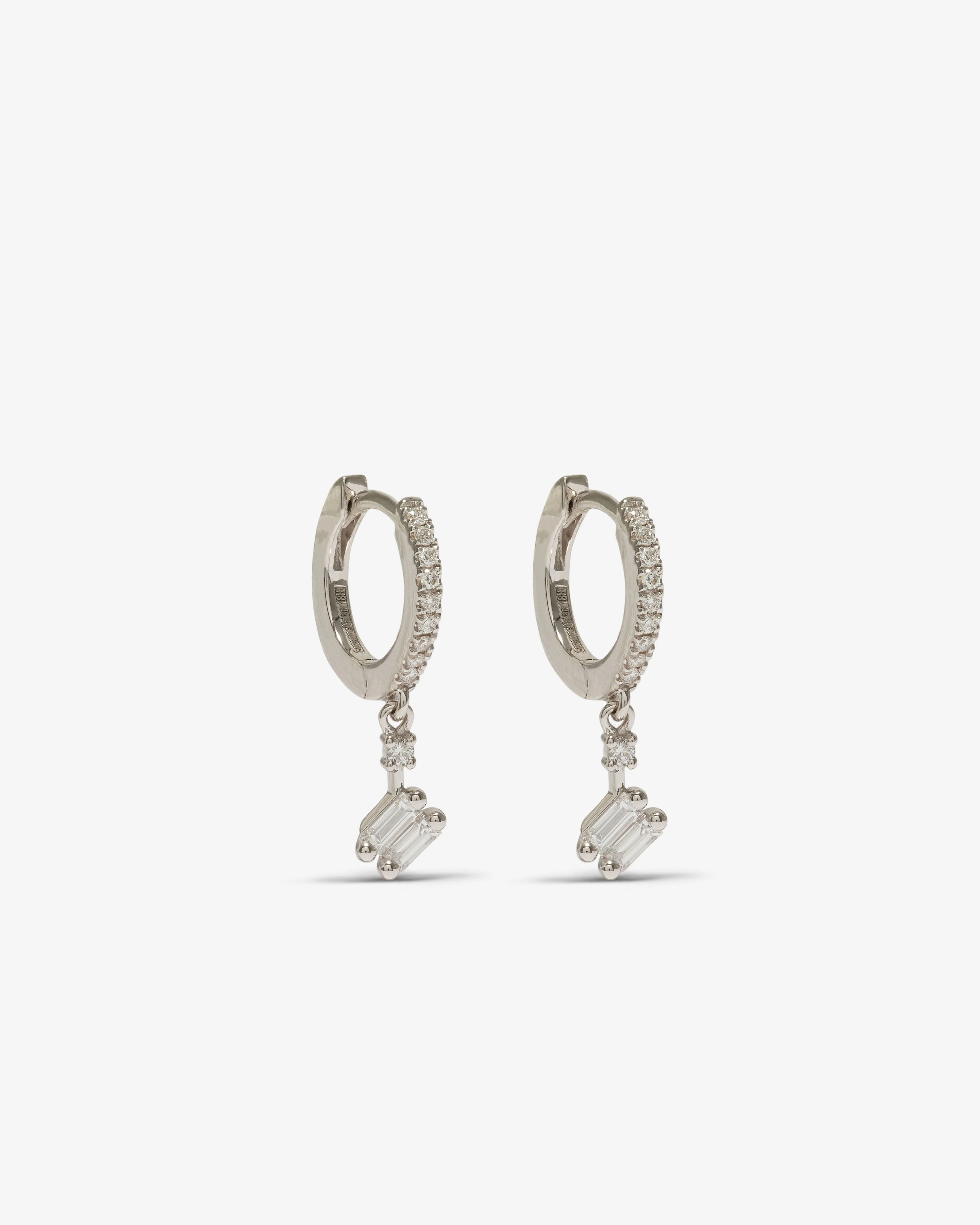 Suzanne Kalan - Diamond Dangle Drop Huggies - (White Gold)