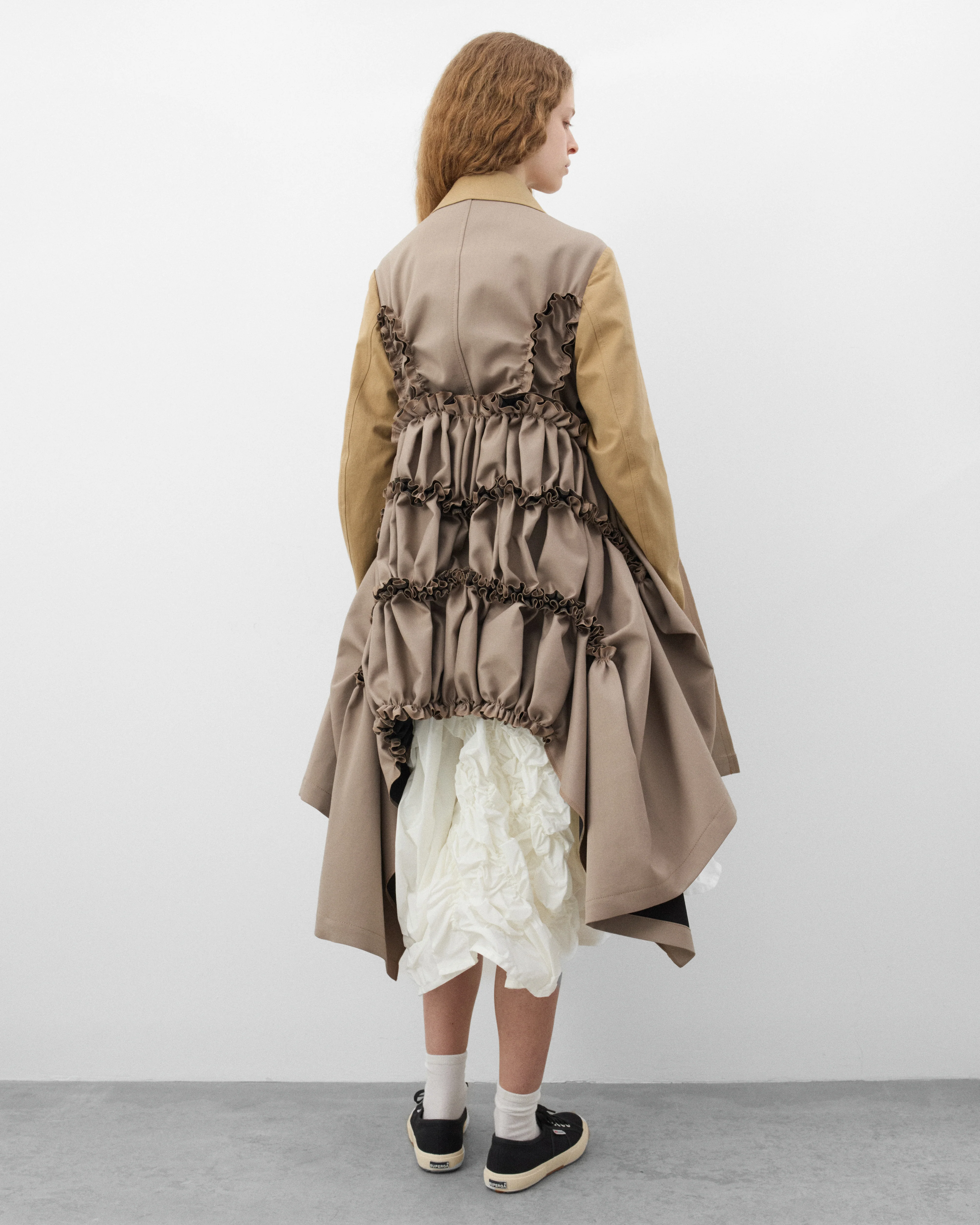 Tao - Women's Ruffle Coat - (Beige) - Image 5