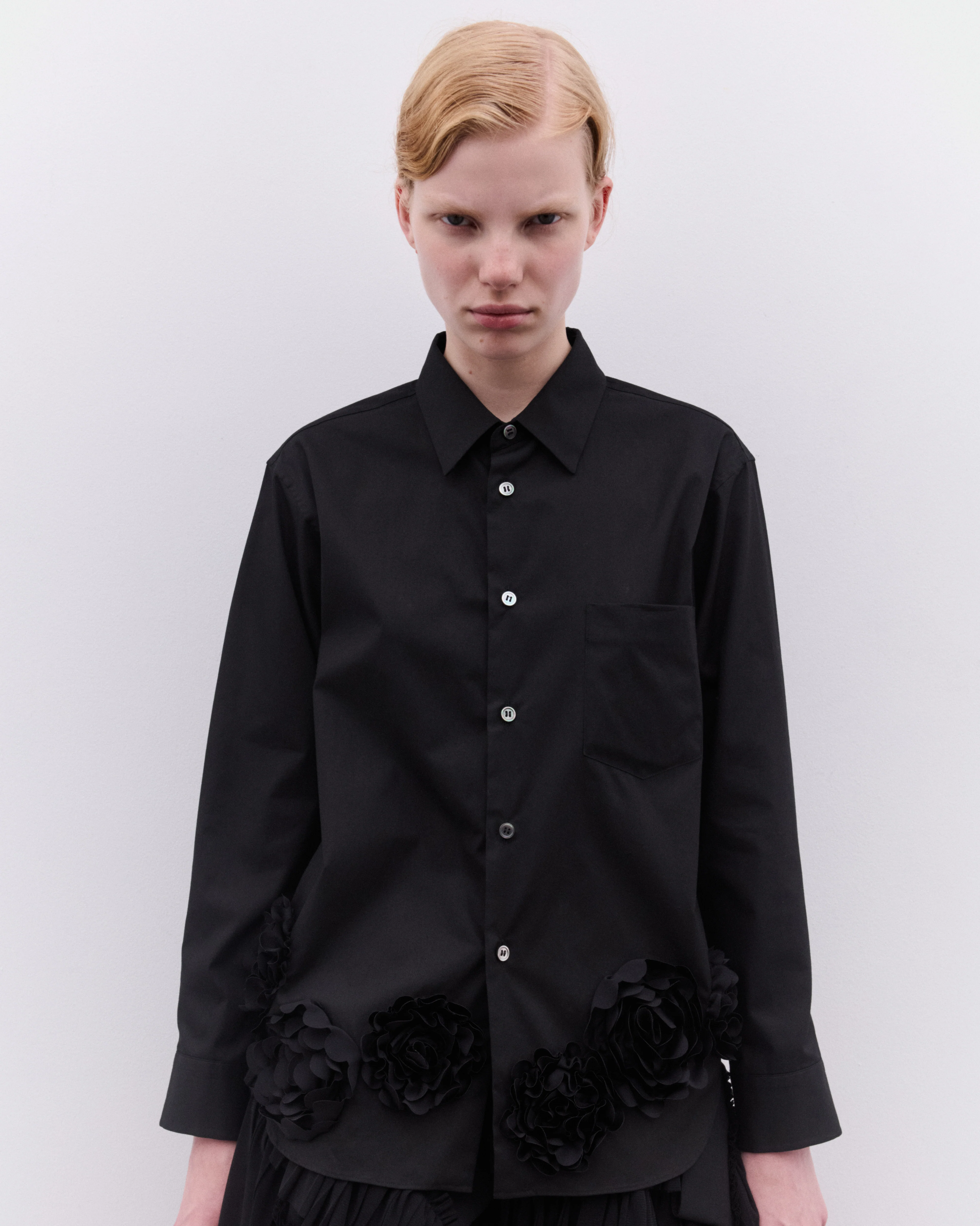 Tao - Women’s Floral Applique Shirt - (Black) - Image 3
