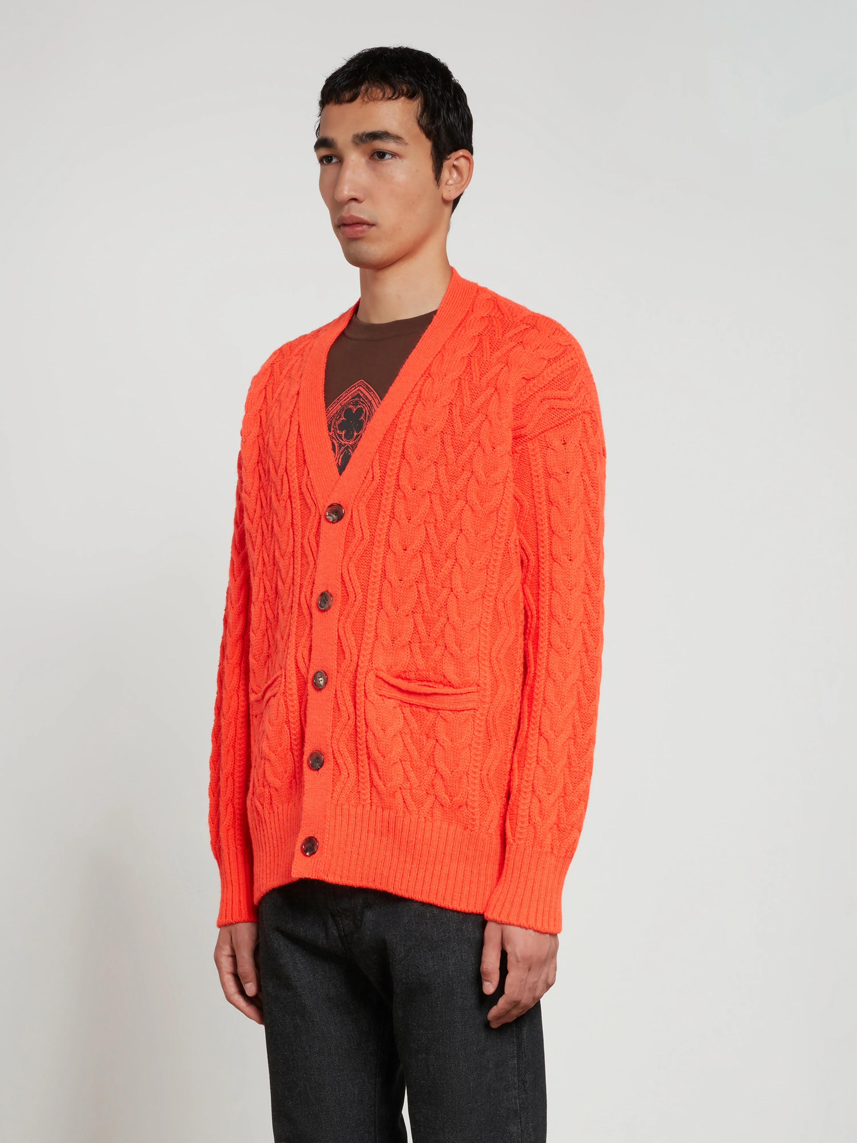 Undercover - Men’s Knitted Wool Cardigan - (Orange) - Image 3