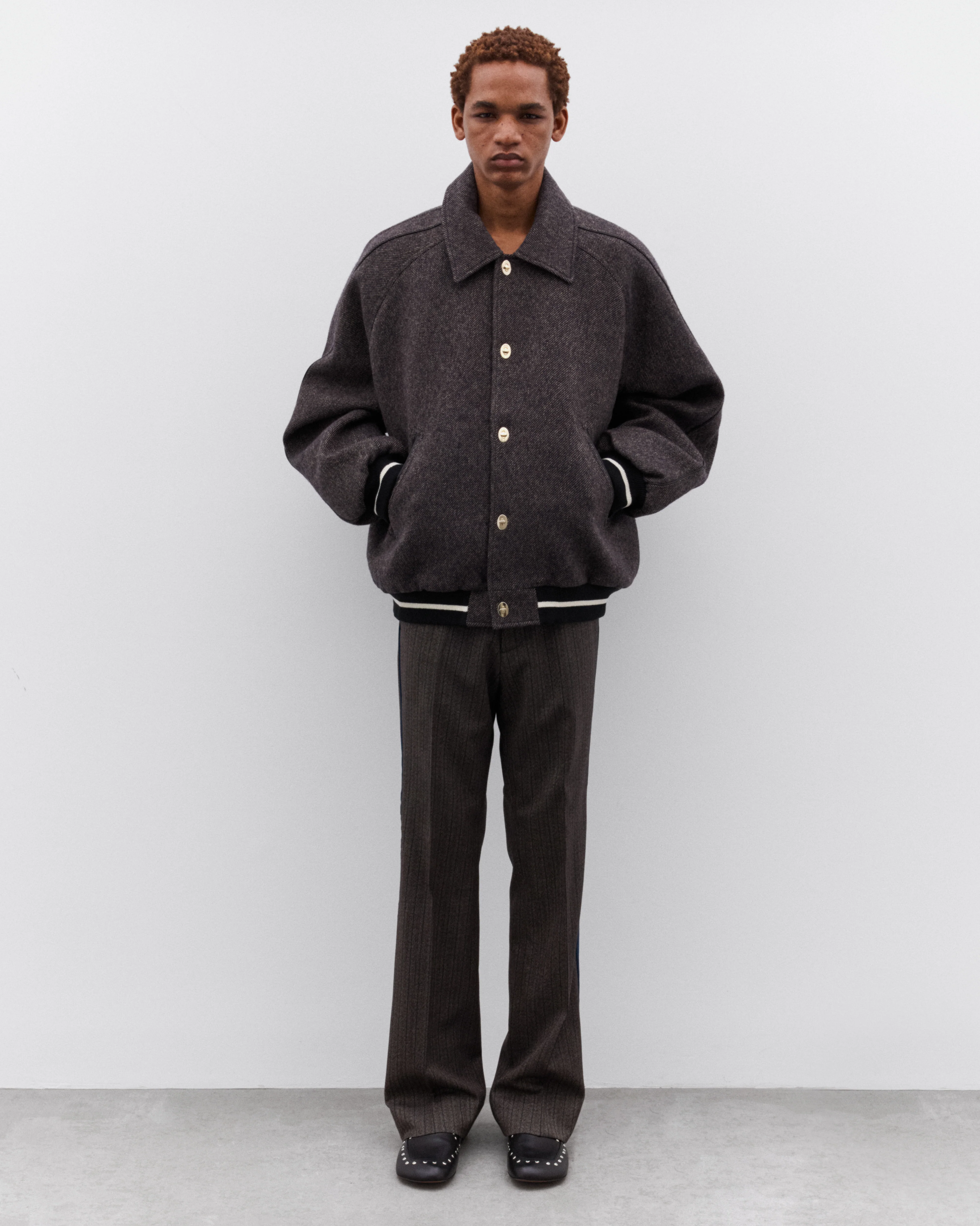 Wales Bonner - Men’s Varsity Jacket - (Grey) - Image 5